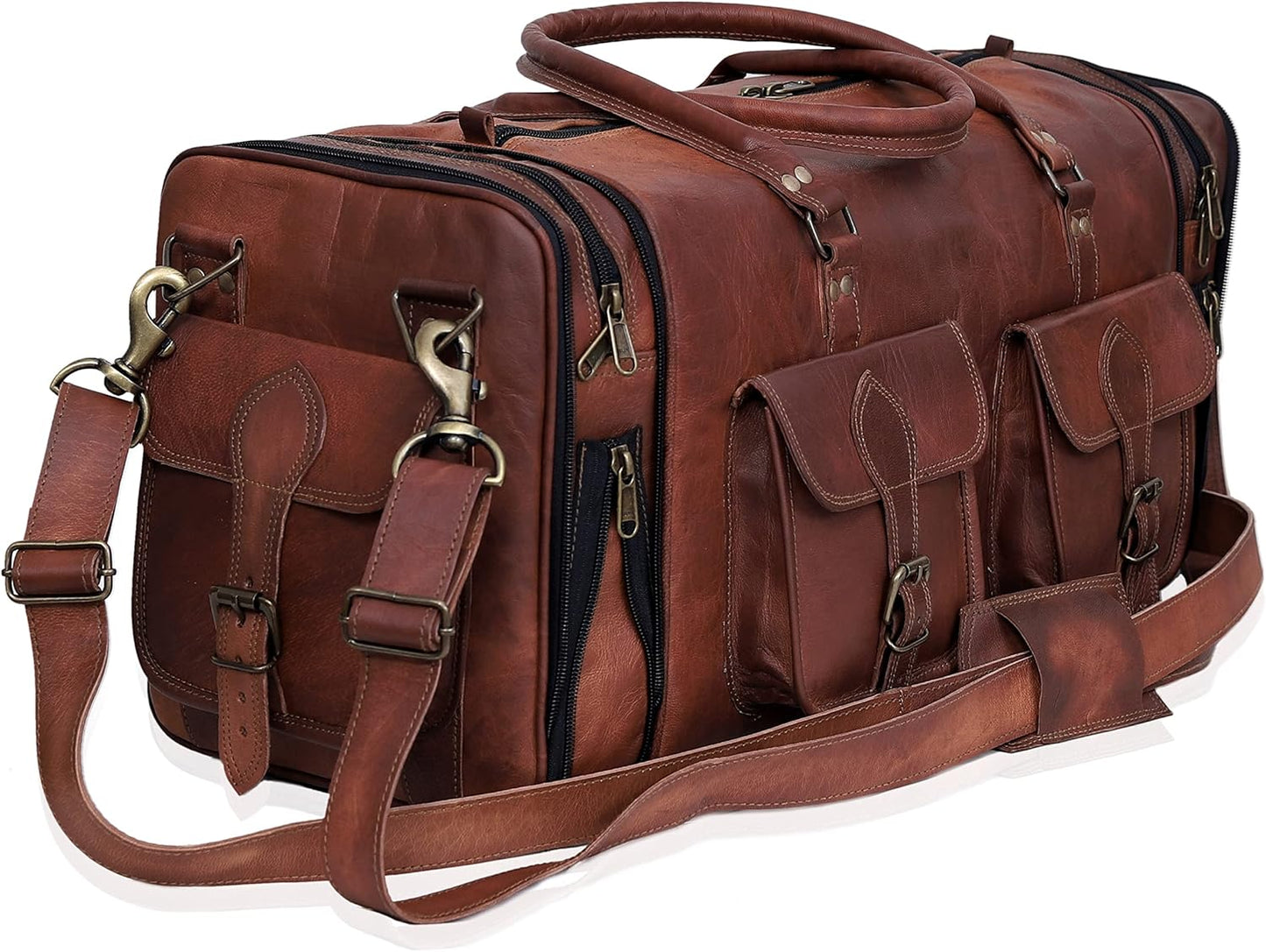 Genuine Leather Duffle Bag 24 Inch Handmade Vintage Travel Case Luggage Bags for Men, Overnight Carry On Duffel Bag Medium Weekender Gym Bag for Men and Women