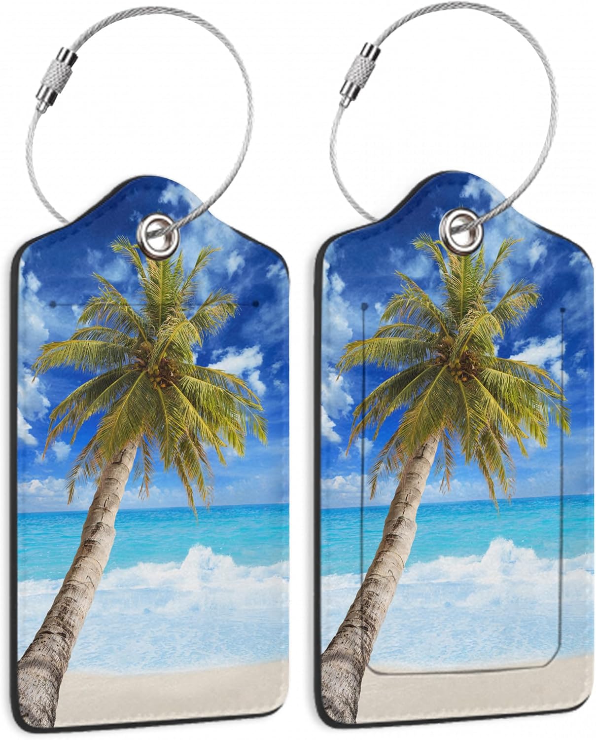 2 Pack Luggage Tag for Suitcases Beach Tropical Palm Tree PU Leather Bag Travel Suitcase ID Identifier Baggage Tags for Women Men Travel