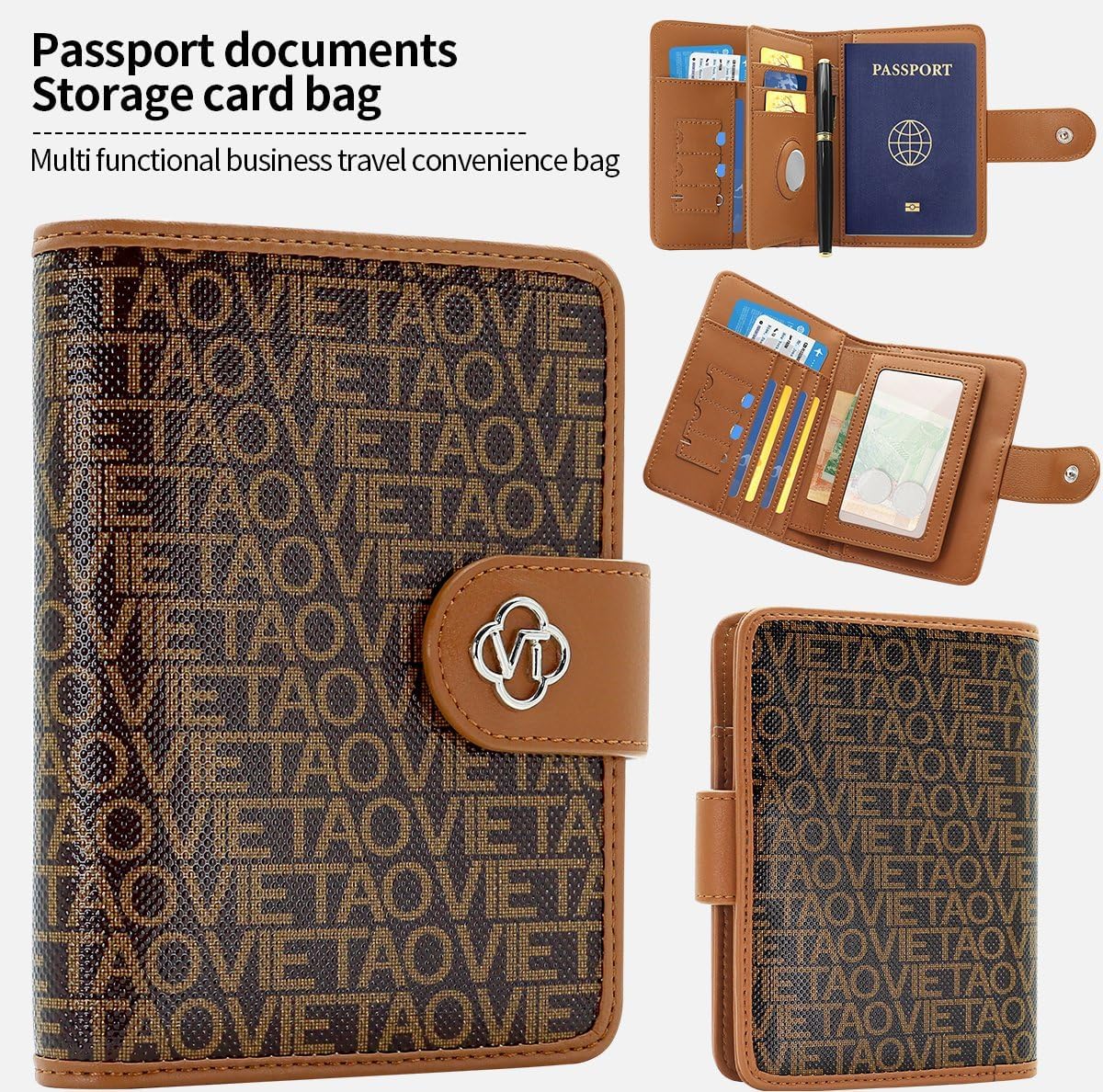 Passport Holder Wallet Bag with AirTag Holder, Card Slots and Passport Solt Ticket Cash Solt, Photo