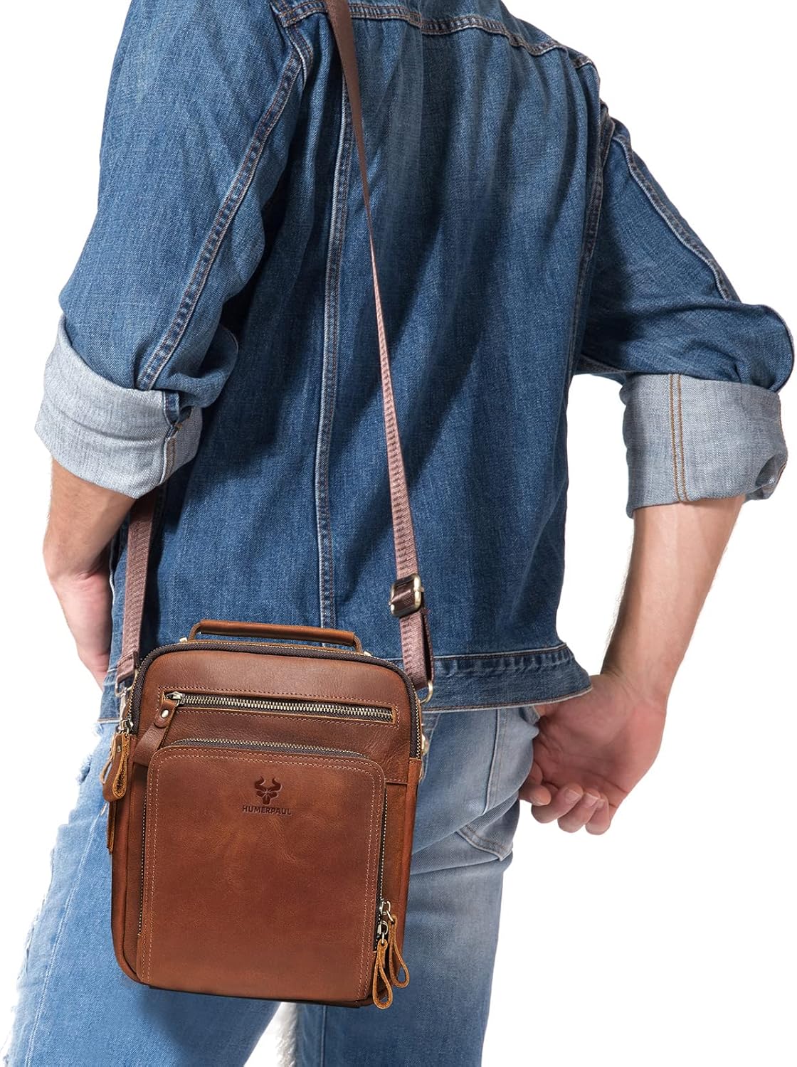 Crossbody Bag Shoulder Bag for Men, Genuine Leather Man Bag Vintage Messenger Bag for Travel Work