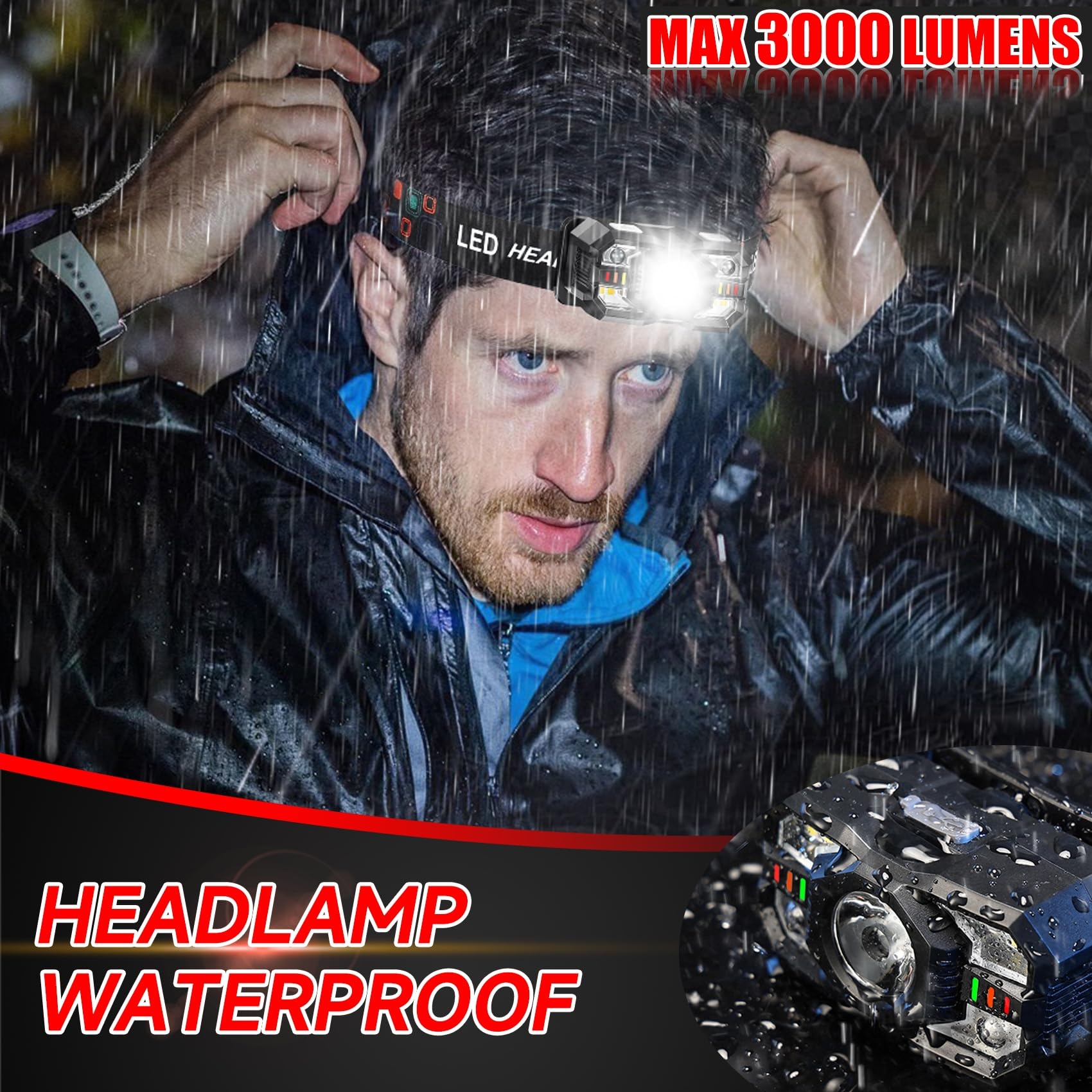 Northlet Headlamp Rechargeable 6Pack, 3000 Lumen Ultra-Light Bright Headlamp Flashlight with White