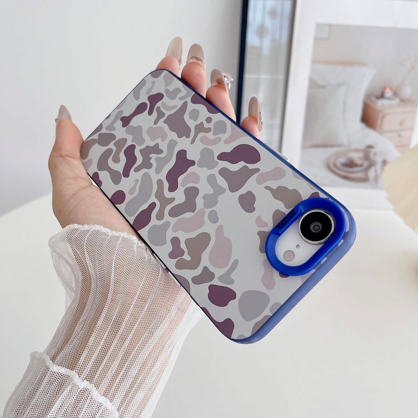 for iPhone 16e Case, Vintage Camo Pattern Design for Men Boys Teens, Cool Camouflage Shockproof Protective Cover for Girls Women - Blue