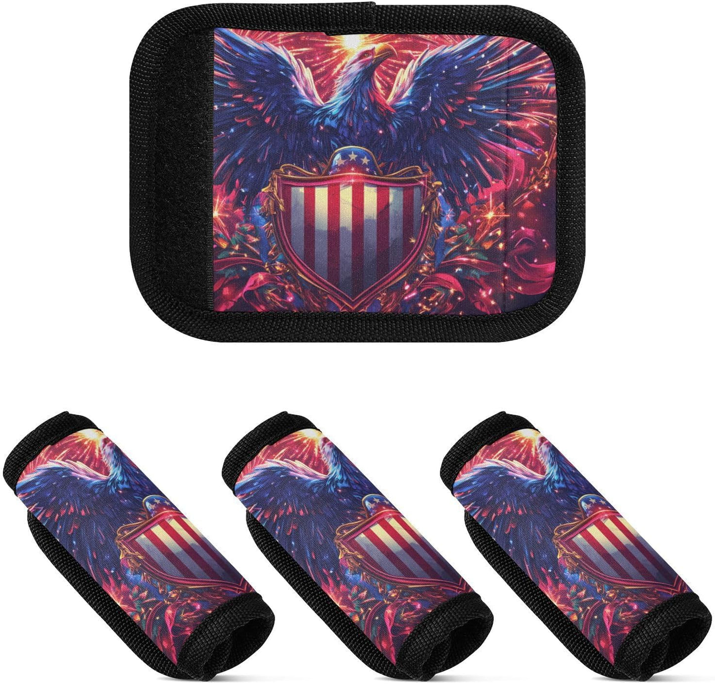 July 4th Bald Eagle Badge Black 2 Pack Luggage Handle Wraps Covers for Suitcase Identifiers Bag Tags Travel Accessories