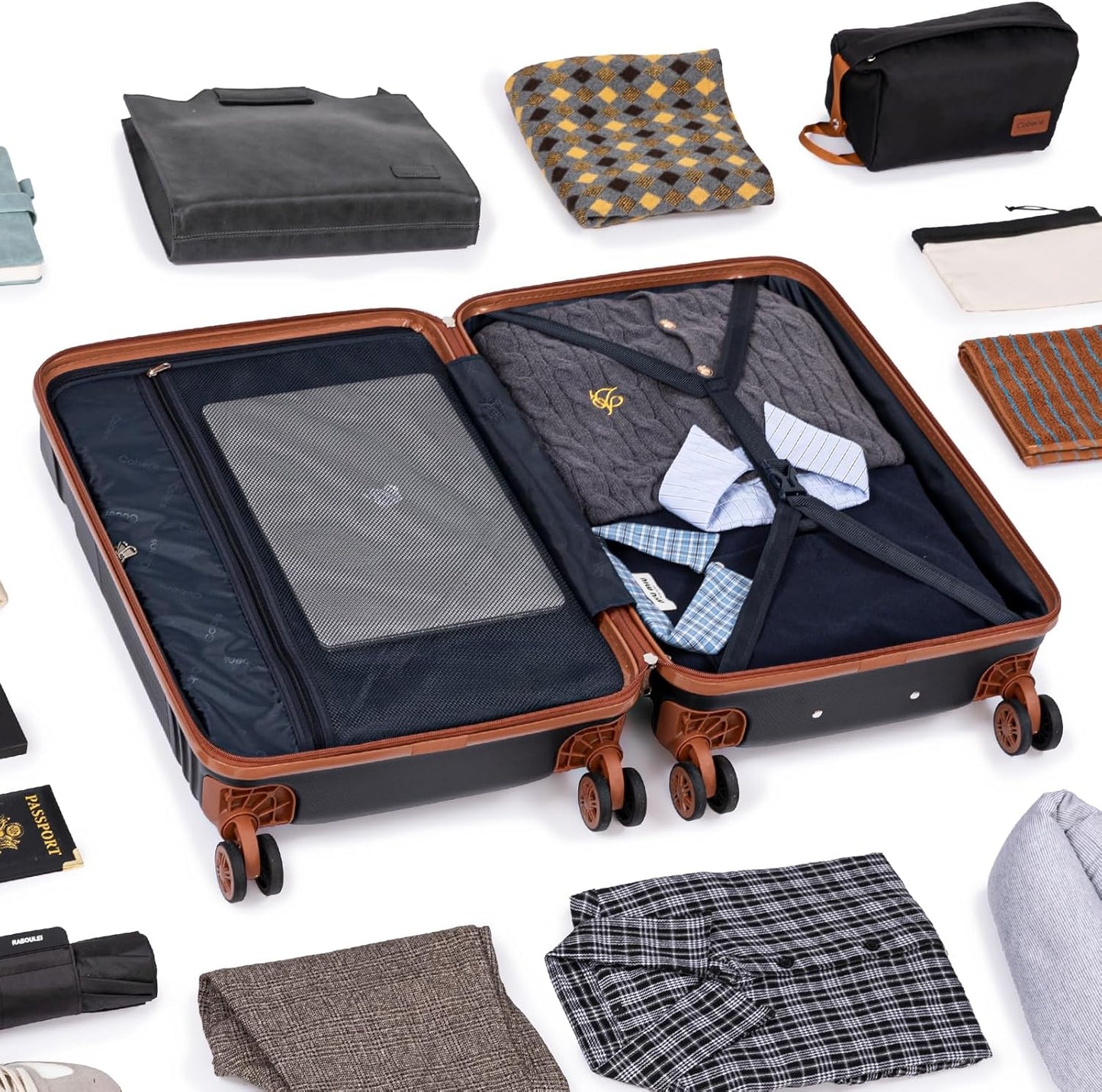 Luggage Sets 5 Piece with Spinner Wheels, Lightweight Hardshell Suitcases Set with Lock for Men and Women, Carry on Luggage Travel Set with Durable ABS Hard Case