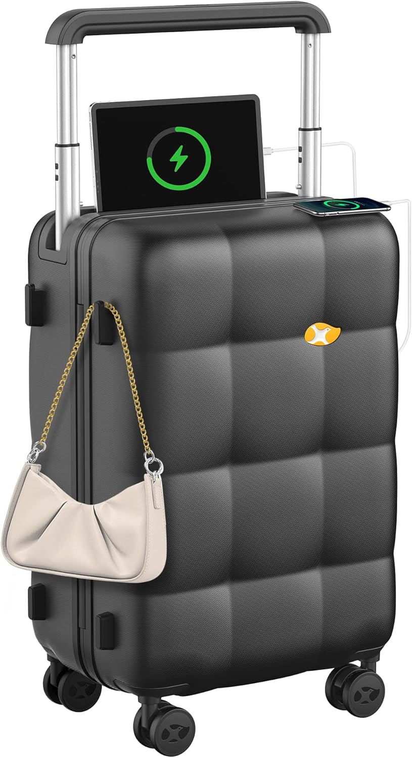 MGB Carry On Luggage Airline Approved 20'' Lightweight Luggage Wide Handle PC Hardshell Suitcases with Spinner Wheels & TSA Lock, Charcoal Grey