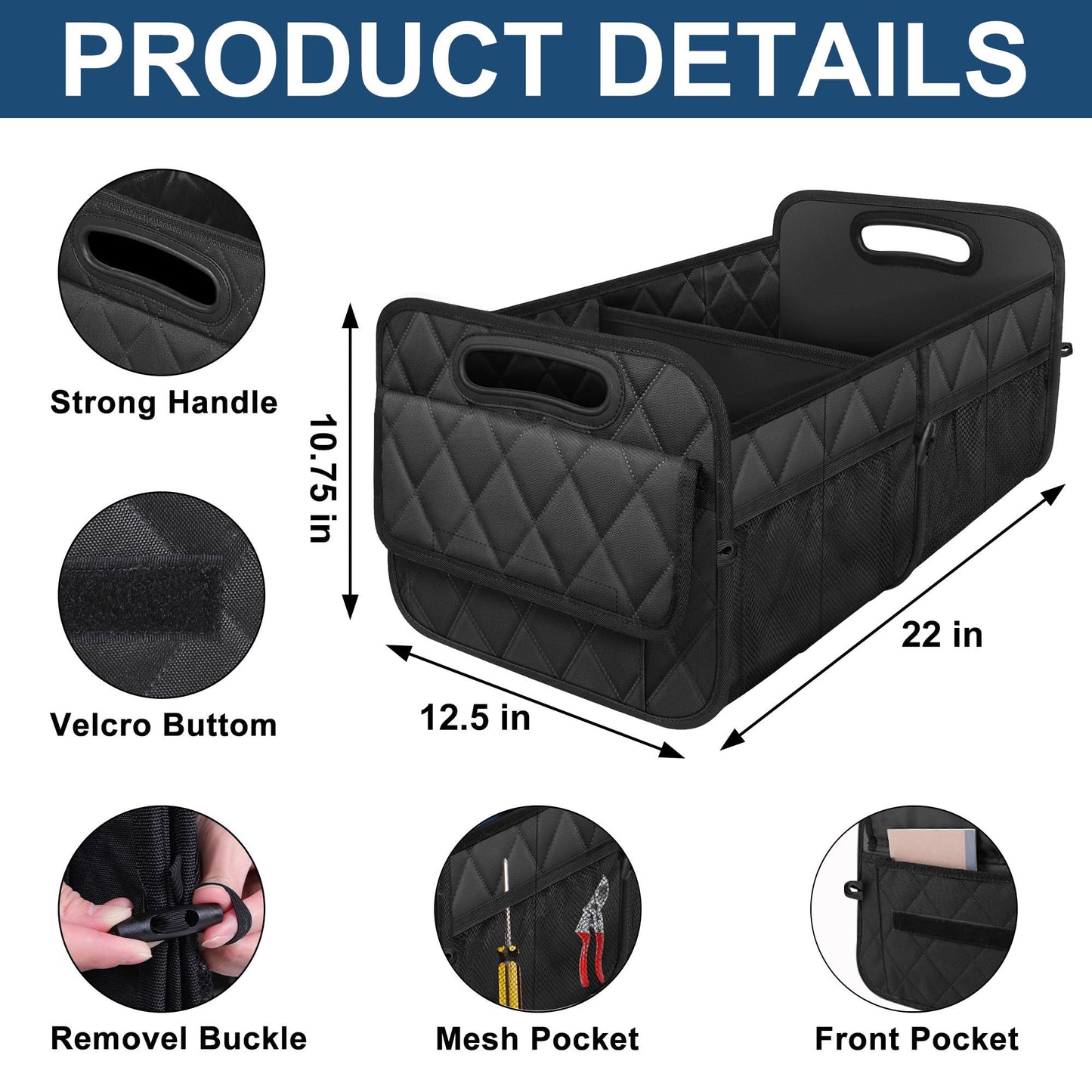 Deosk Car Trunk Organizer for SUV, Car Organizers and Storage with Reinforced Handles, Car