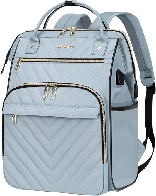 VANKEAN 17 Inch Laptop Backpack for Women Men Fashion Computer Work Bag, Large Capacity Waterproof, with USB Port & RFID Pockets, College Daypack Business Travel Backpack, Light Blue