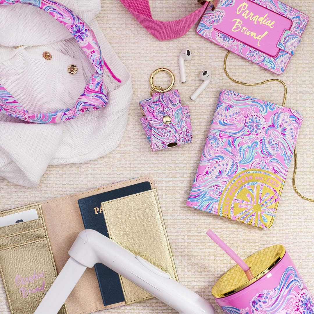 Lilly Pulitzer Leatherette Luggage Tag with Secure Strap, Colorful Suitcase Identifier for Travel
