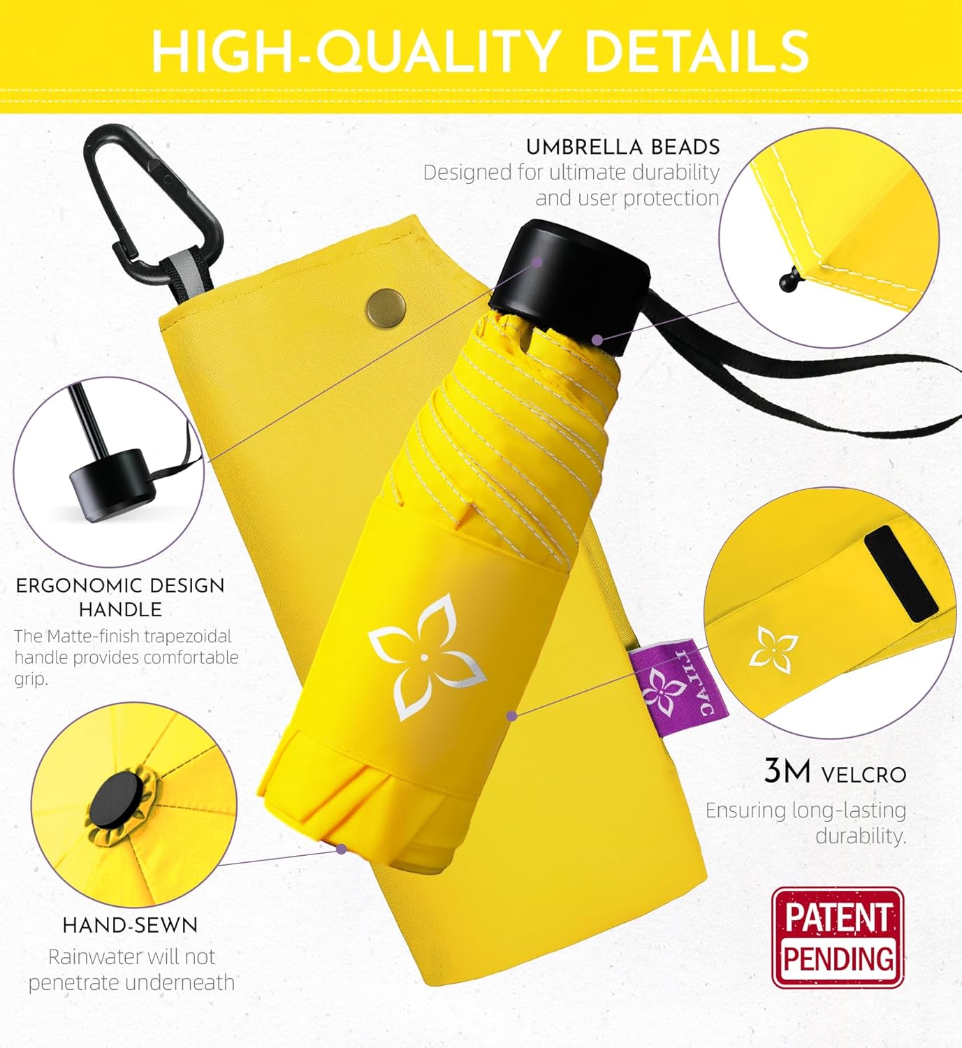Windproof Travel Mini Umbrella - Manual Open Close with No Rebound for Seniors & Kids, Small Compact and Portable for Rain, Reflective Design for Night Safety Men & Women