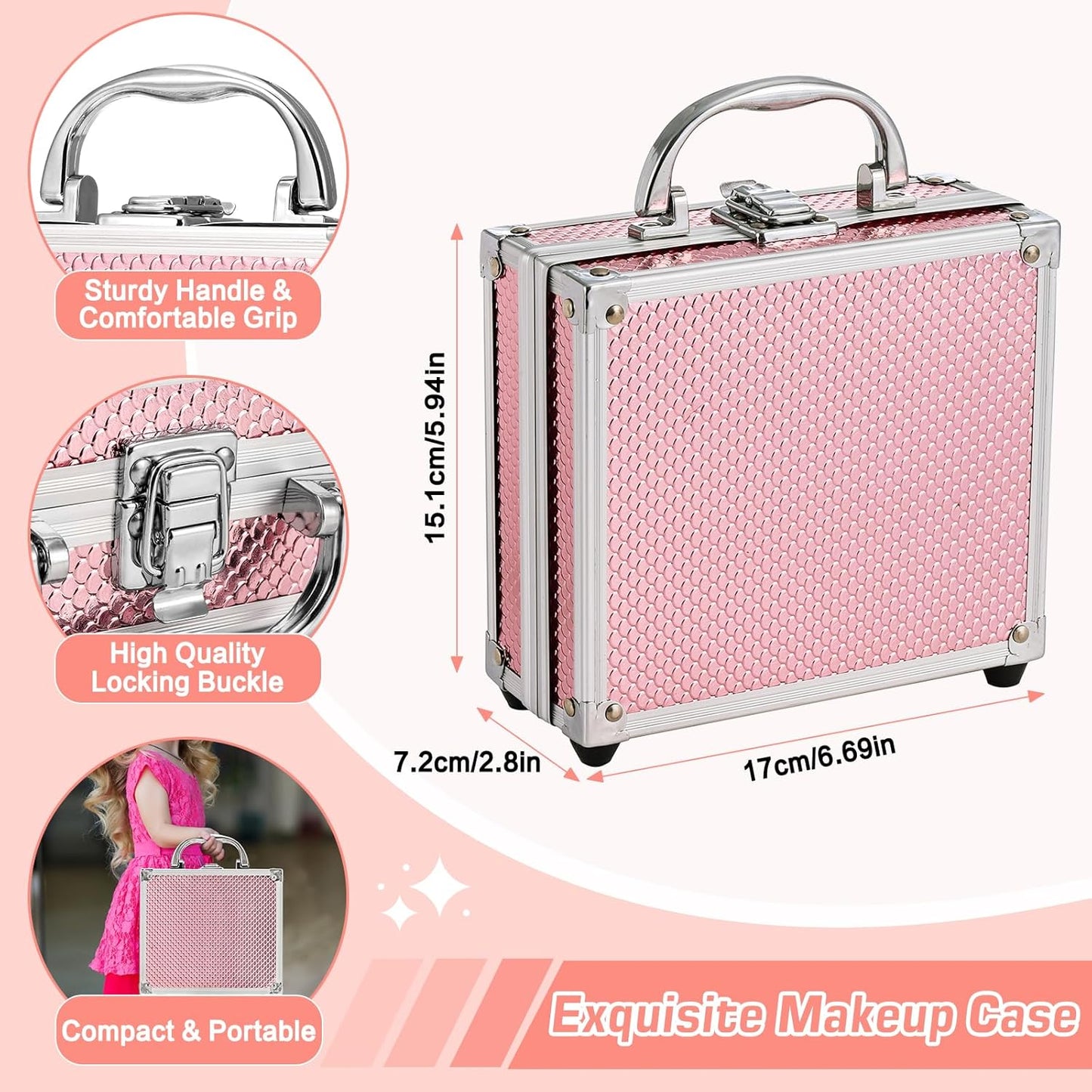 Anpro All-In-One Makeup Carry Case with Pro Teen Makeup Set, Full Starter Cosmetics Kit with Makeup Brushes, Eye Shadows Palette, Blushes, Glitter Gel, Temporary Tattoo Stickers - Blue, Style04