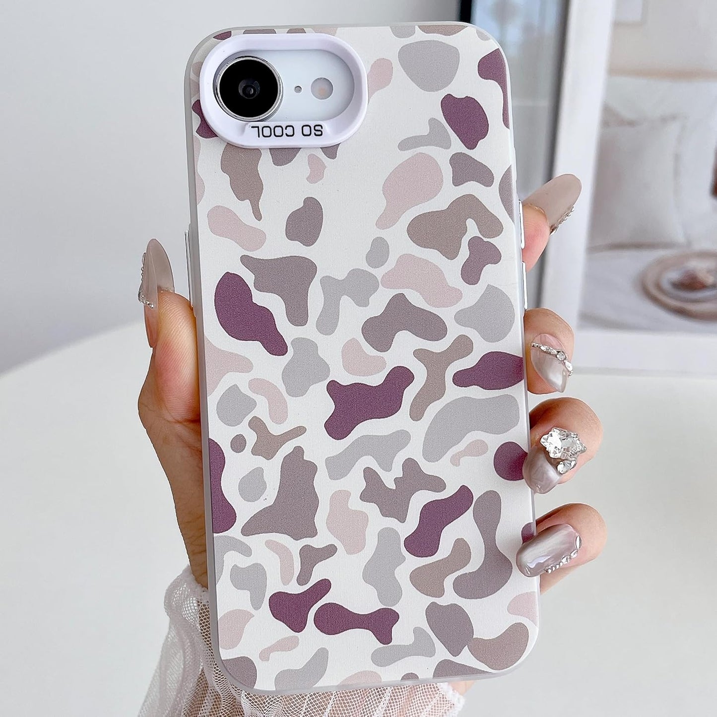 for iPhone 7 Case & iPhone 8 Case, Vintage Camo Pattern Design for Men Boys Teens, Cool Camouflage Shockproof Protective Cover for Girls Women - White