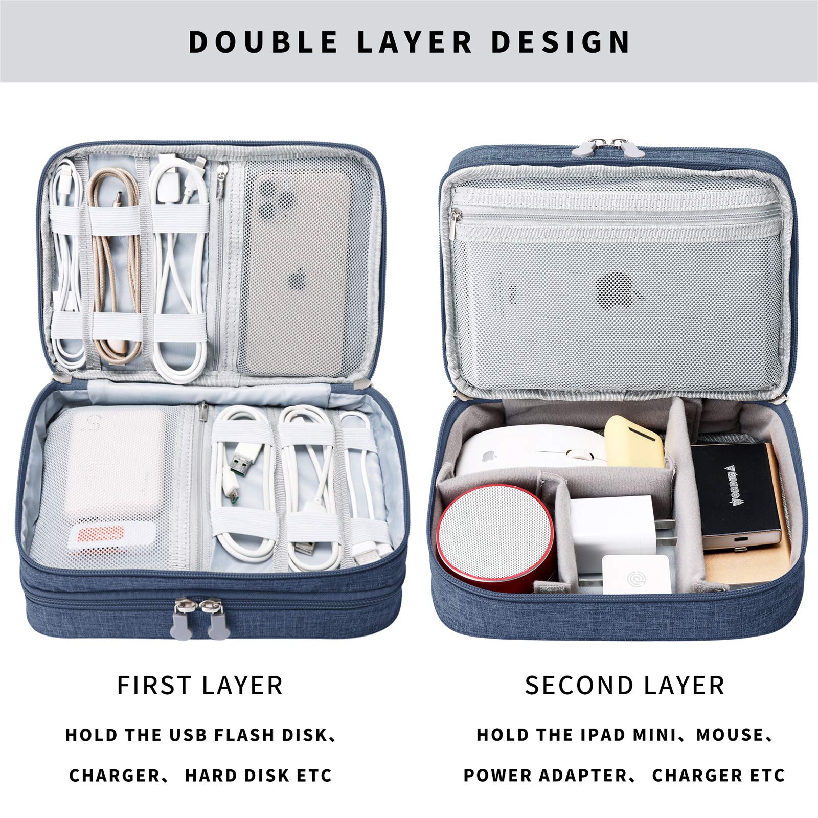 Lanola Travel Cable Organizer Bag, Electronic Accessories Case Portable Double Layer Cable Storage
