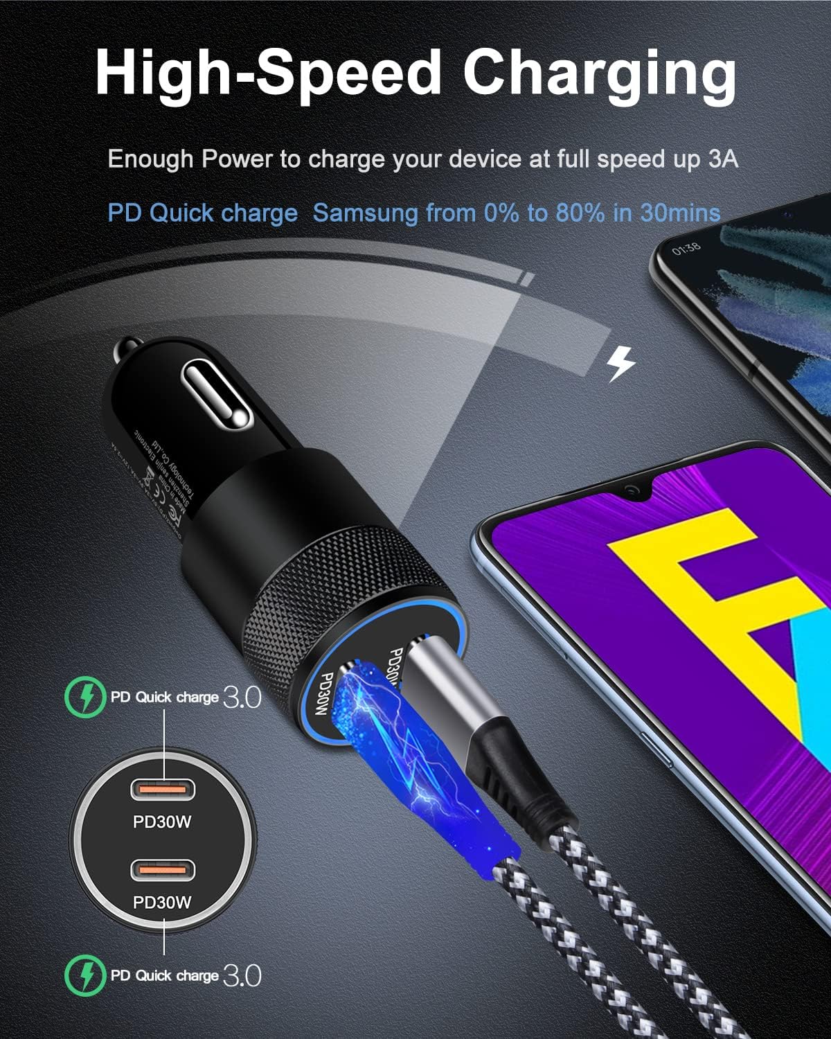 60W USB C Car Charger, 2 Pack AILKIN USB C Cigarette Lighter Adapter Fast Charging Dual Port PD3.0 Type C Car Charger Plug Compatible with iPhone 17 16 15 14 13Pro Max Galaxy S25/S24/23 Pixel 10 9Pro