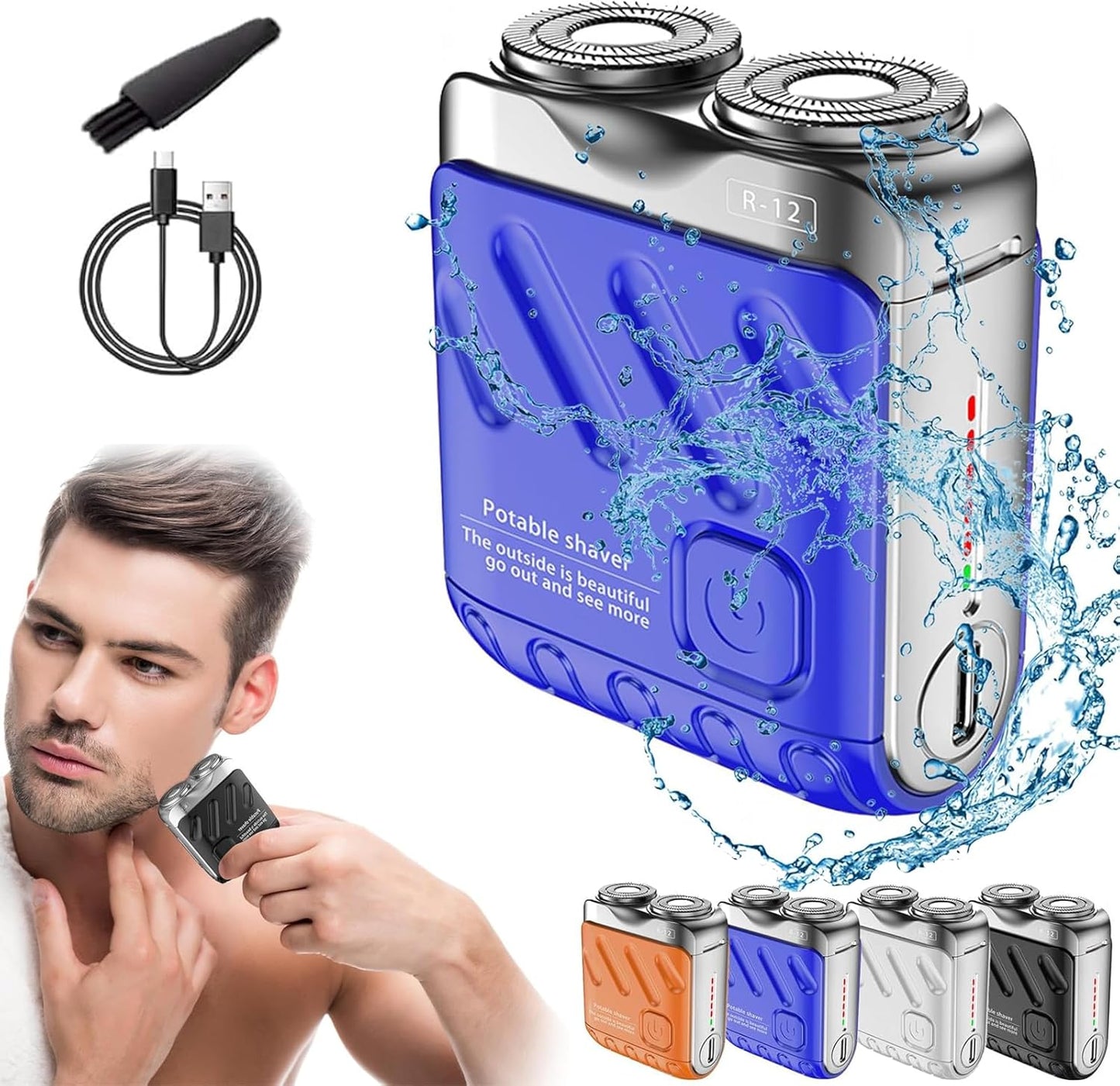 Skyworl Mini Shaver, Beard Shavers Portable Suitcase Design, Mini Portable Electric Shaver for Men Waterproof, Fast Charging Long Battery Life Double-Ring Magnetic Cutter (Blue)