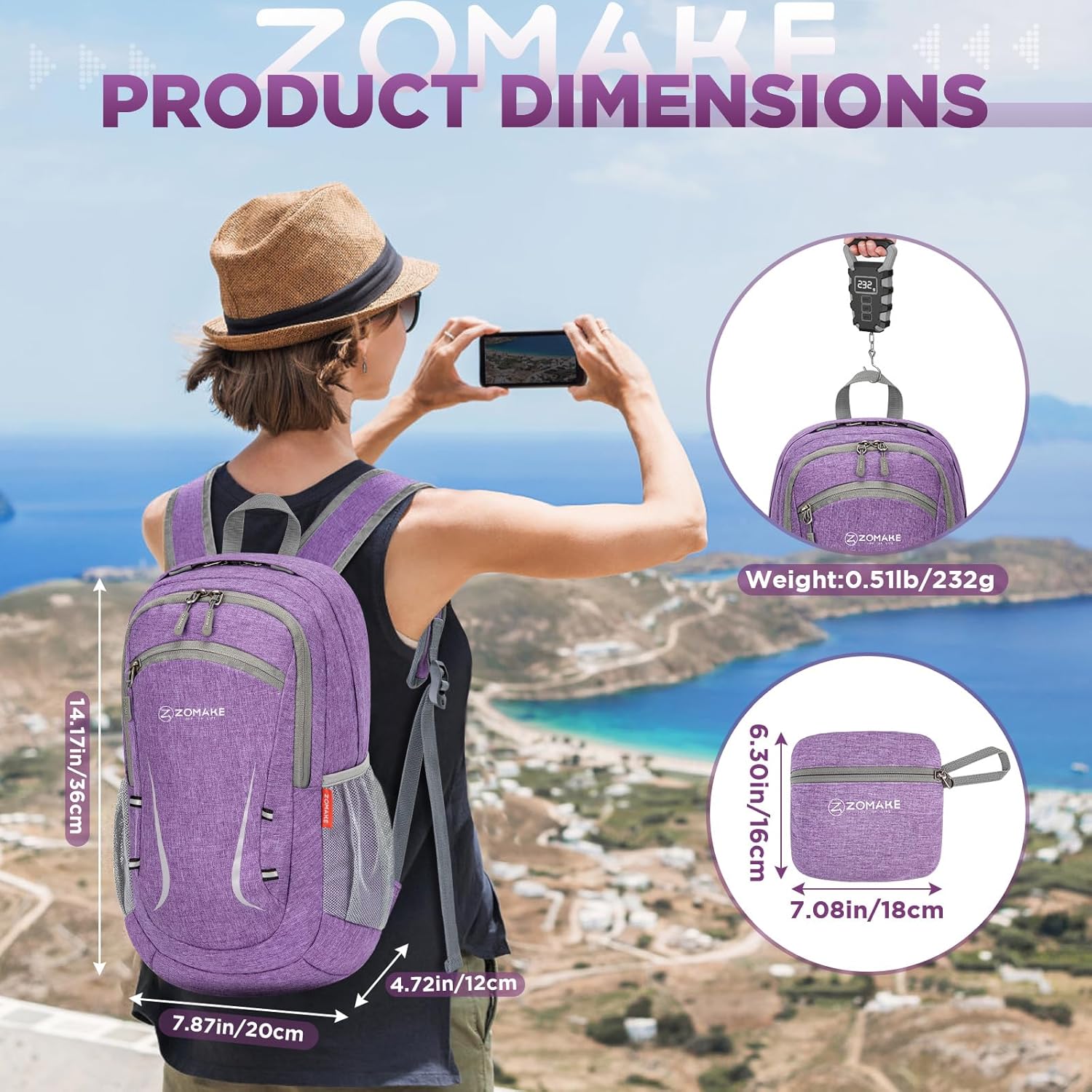 ZOMAKE Ultra Lightweight Packable Backpack 20L,Small Foldable Backpacks Hiking Water Resistant