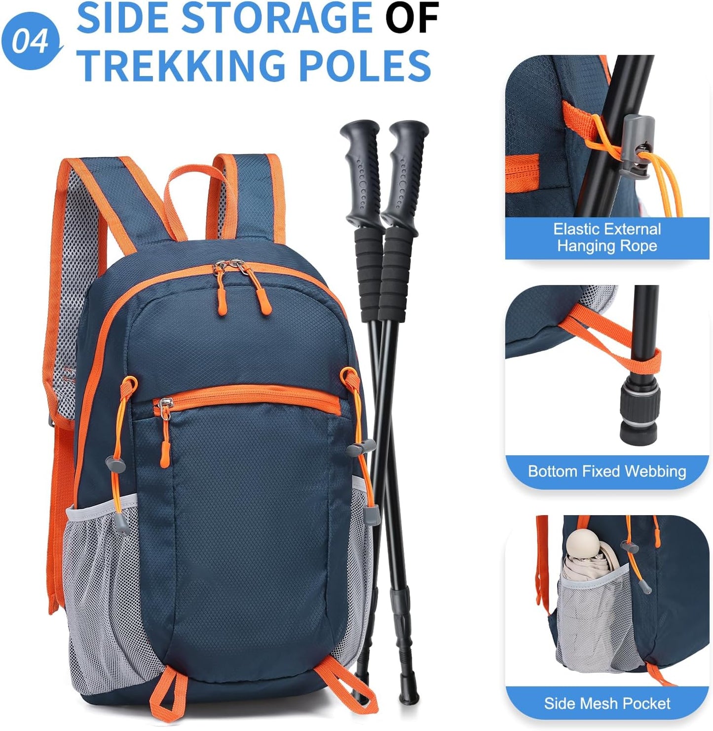 Hiking Daypack Packable, Camping Backpack Water Resistant Lightweight Polyester for Men Women