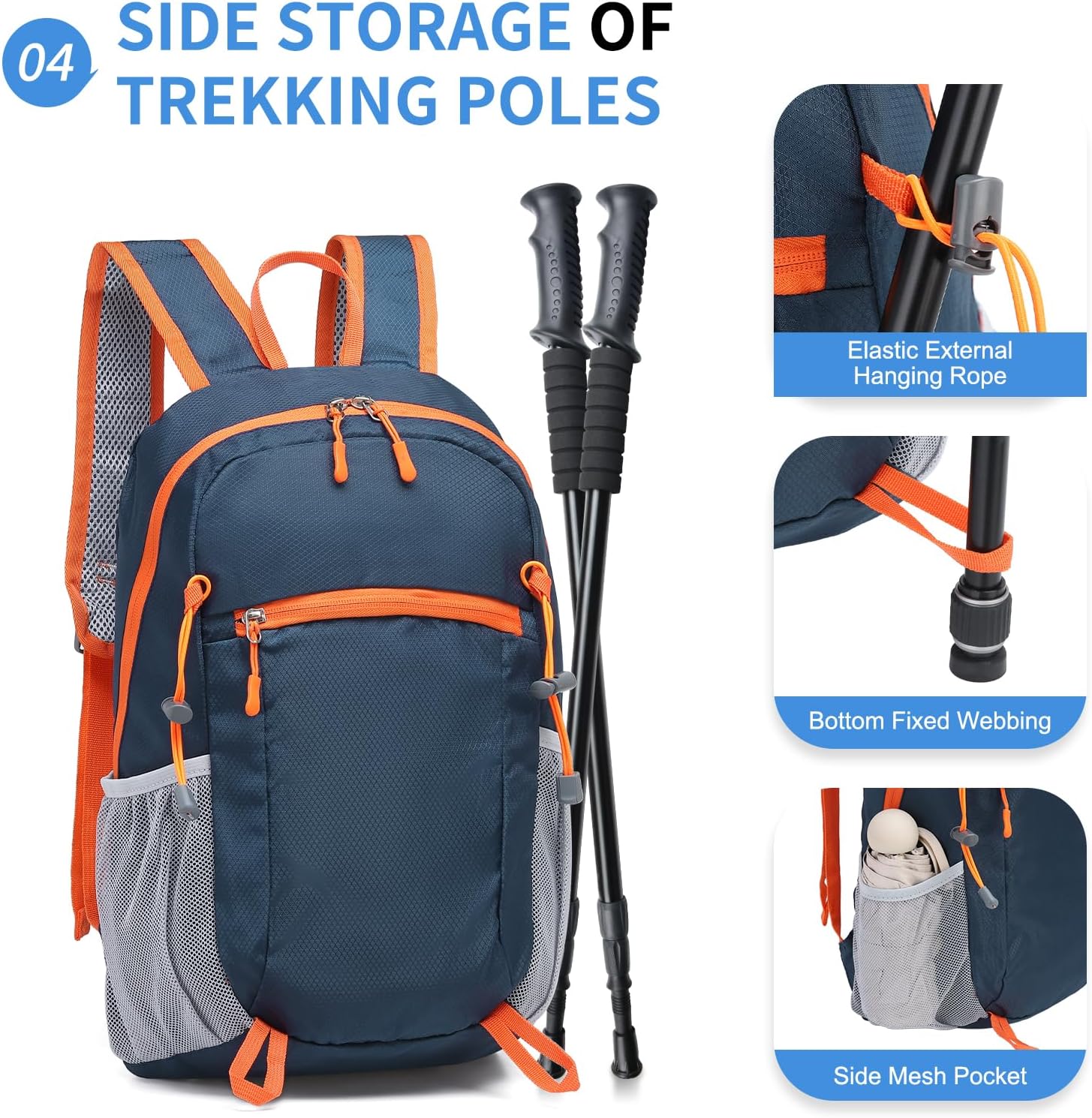 Hiking Daypack Packable, Camping Backpack Water Resistant Lightweight Polyester for Men Women