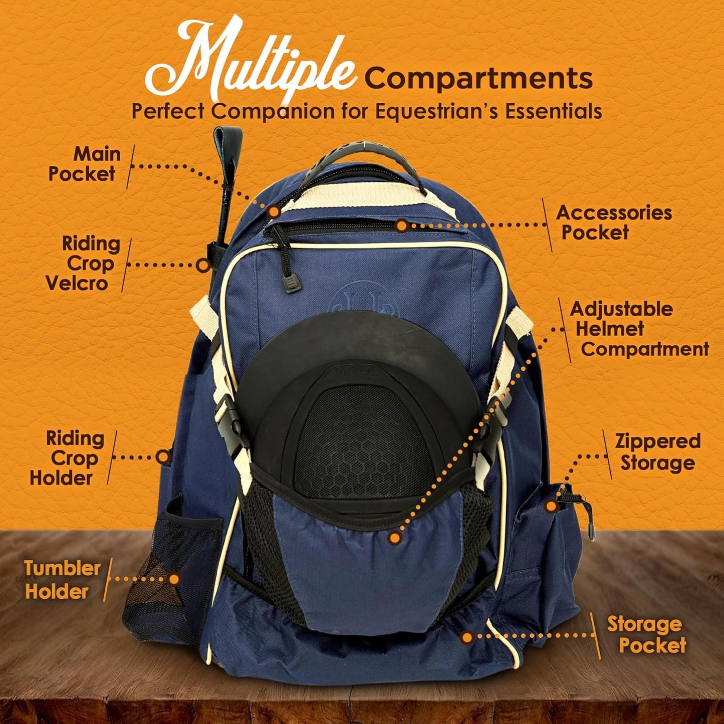 Huntley Equestrian Deluxe Heavy Duty Nylon Exterior Storage Fabric Backpack Adjustable Shoulder Straps