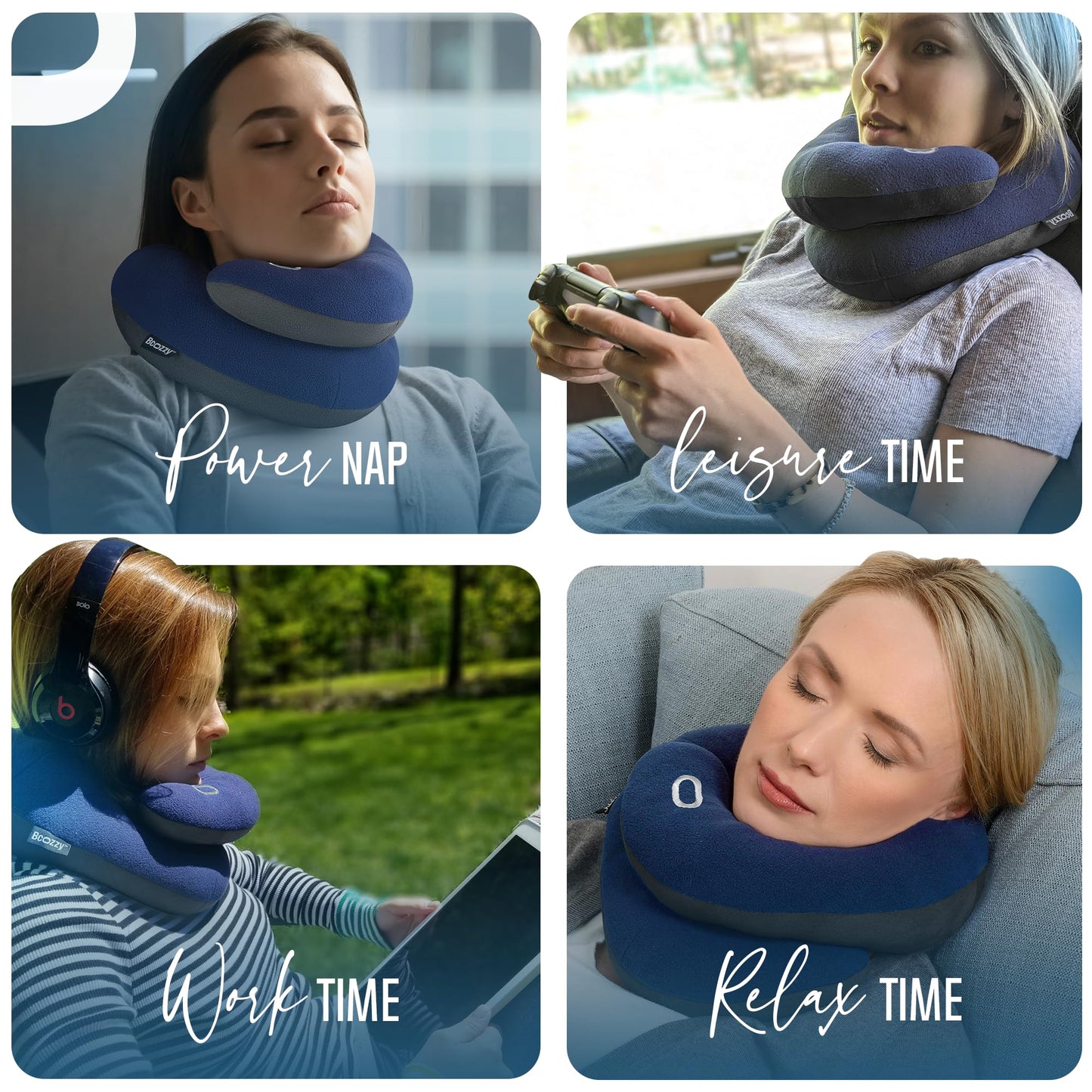 BCOZZY Travel Neck Pillow for Airplane – Patented Double Support for Head, Neck, and Chin. Best for