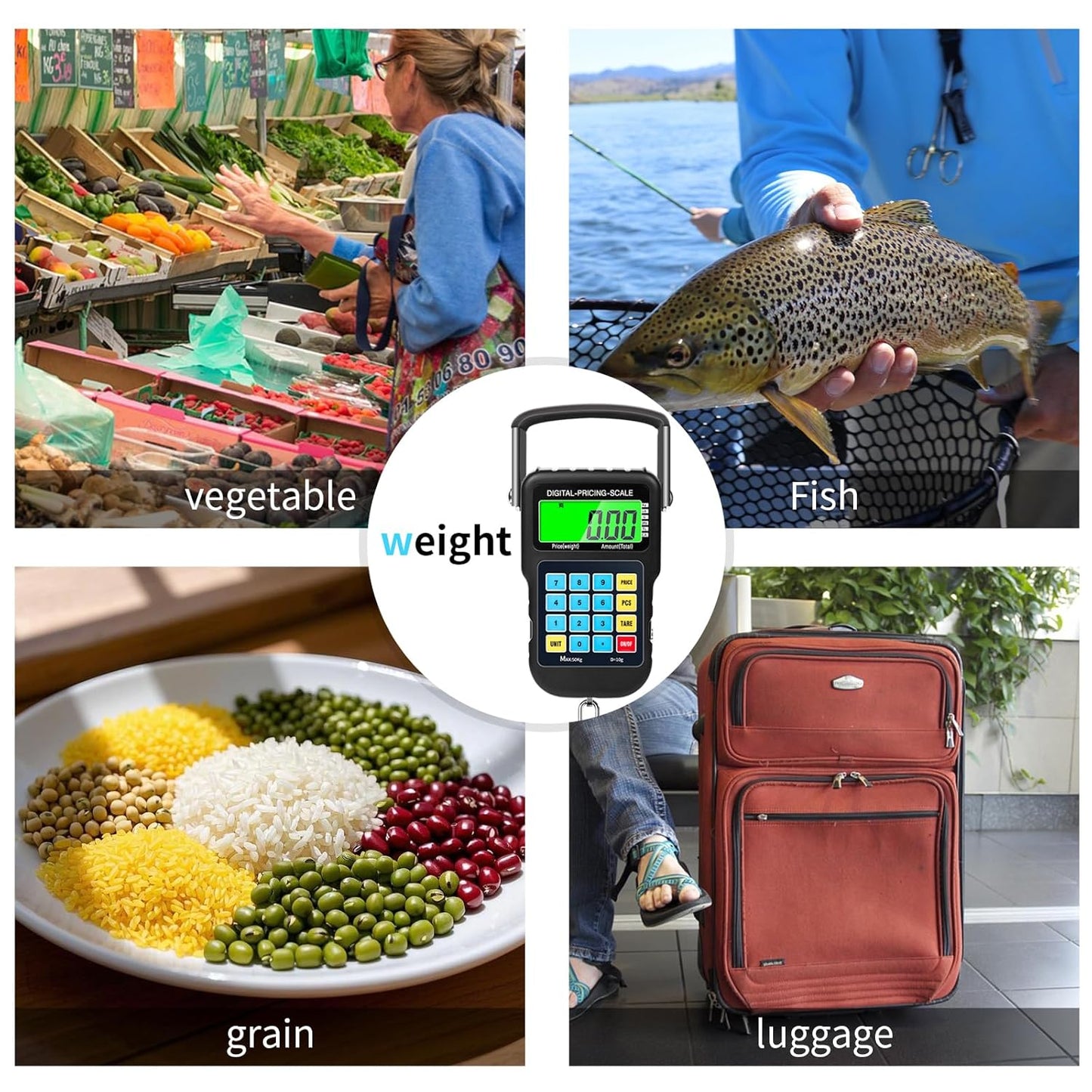 SKEAP Fish Scale - 110lb/50kg Digital Scale with Backlit LCD Display, Luggage Scale for Travel & Fishing with Price Computing Function, Portable Suitcase Weigh Device, Ideal Fishing Gifts for Men
