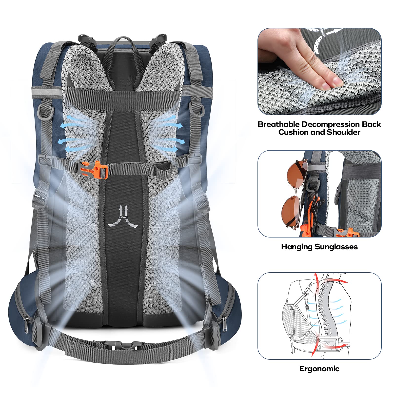 Maelstrom 40L Hiking Backpack, Lightweight Camping Daypack with Rain Cover