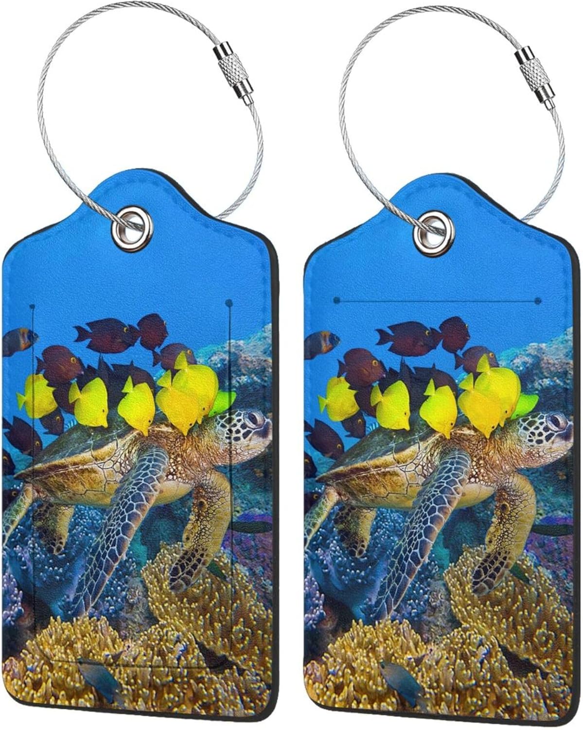 2 Pcs Luggage Tag for Suitcase Sea Turtle Cute Unique Leather Luggage Tags Identifiers Privacy Cover Id Label with Stainless Steel Loop for Women Men Boys Girls Travel(sea Turtle)