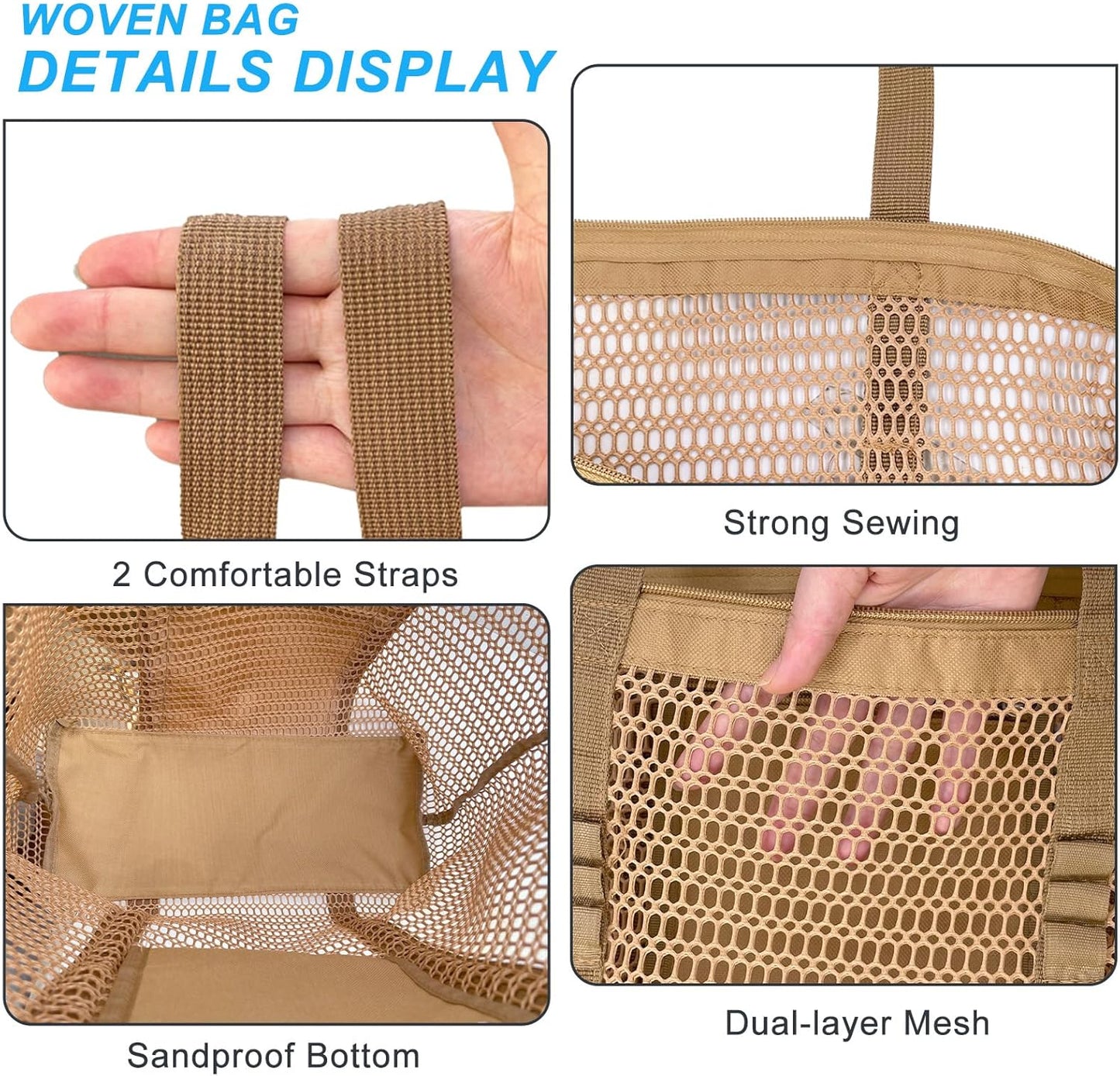 Mesh Beach Bags for Women with Zipper Foldable Hobo Tote Bag Vacation Shoulder Bags for Swimming Pools