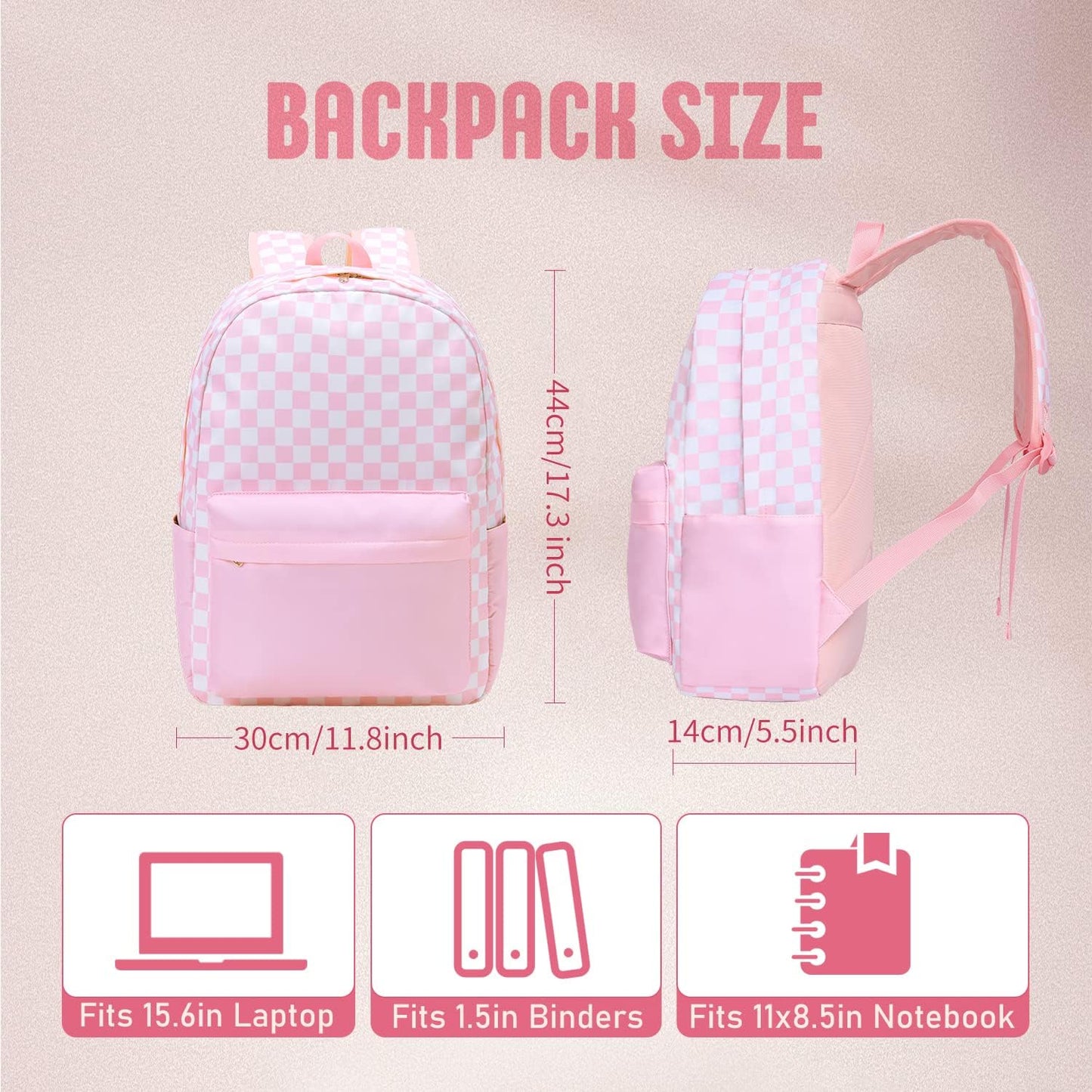 Checkered Backpack - School Backpack for Kids, Large Capacity, Waterproof, Lightweight, Black