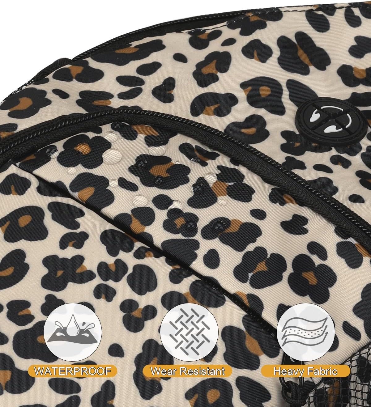 Large Leopard Waterproof Sling Bag Backpack with Adjustable Shoulder Strap for Women Men, Hiking Daypack with Multi-Pocket System and Comfortable Mesh Back Panel