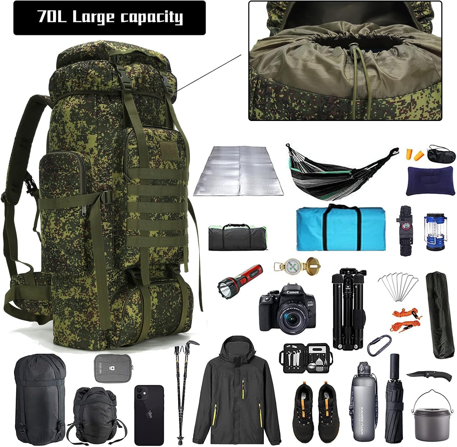 Hiking Backpack for Men 70L/100L Camping Backpack Military Rucksack Molle 3 Days Assault Pack for