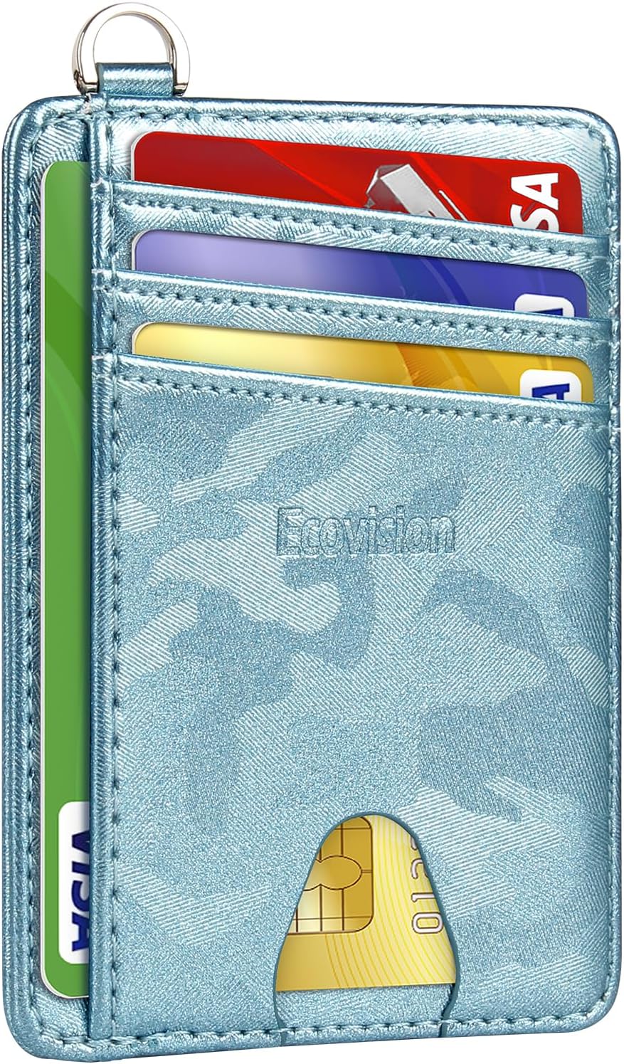 EcoVision Slim Minimalist Front Pocket Wallet, RFID Blocking Credit Card Holder Wallet with Detachable D-Shackle for Men Women