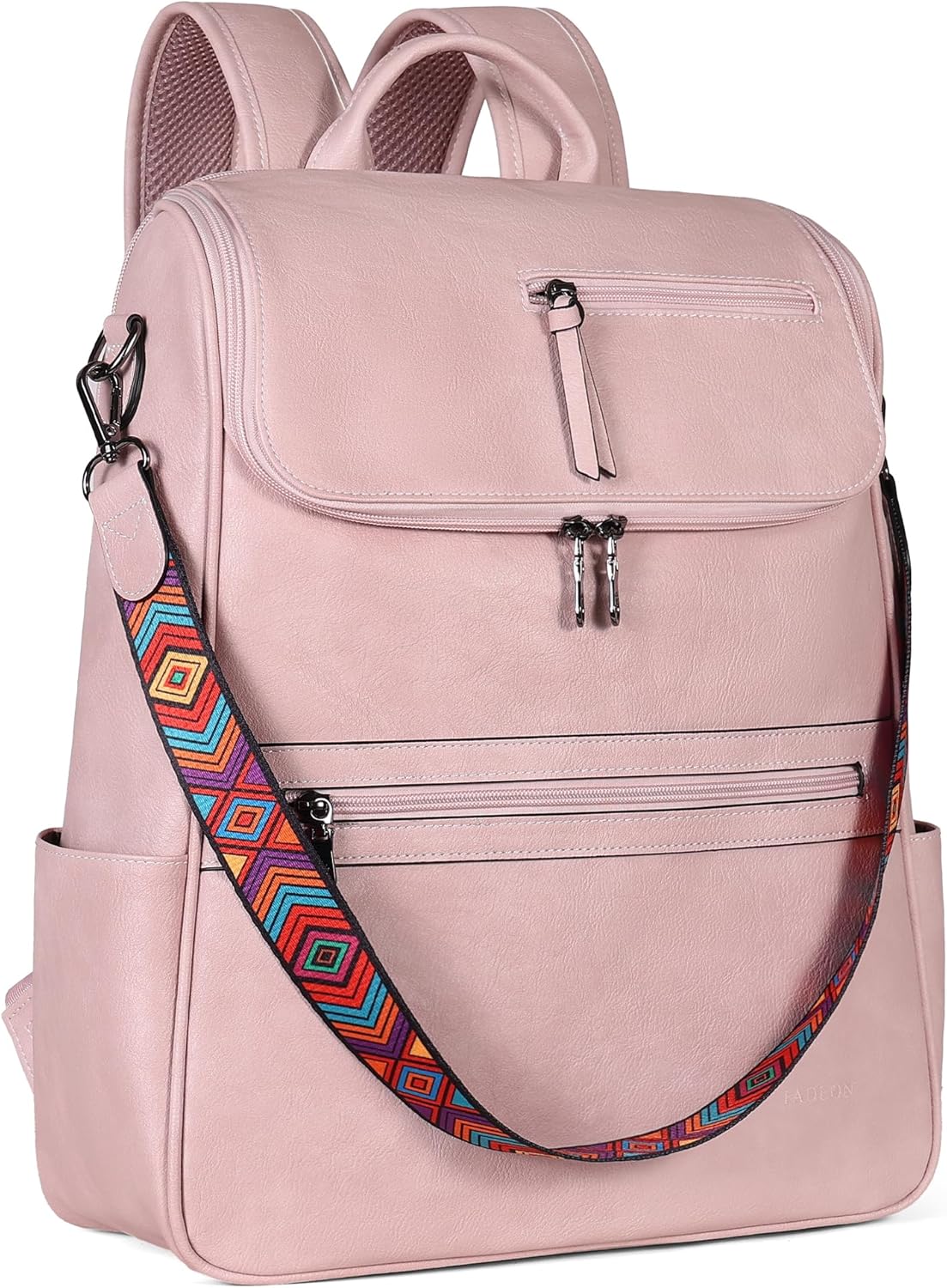 FADEON Laptop Backpack for Women Leather Travel Backpack with Laptop Compartment, Designer PU Shoulder Laptop Bag Pink