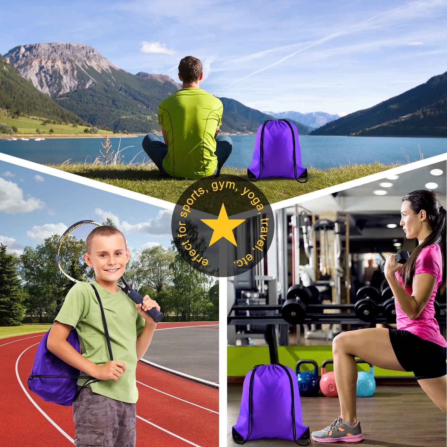 KUUQA 50Pcs Purple Drawstring Backpack Bulk String Bags for Storage, Sport, Gym, and Traveling