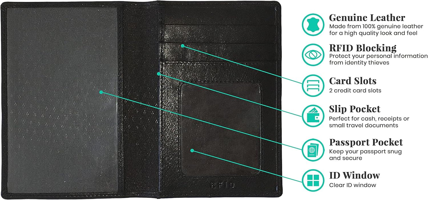 Personalized Monogrammed Black Leather RFID Passport Wallet and Luggage Tag