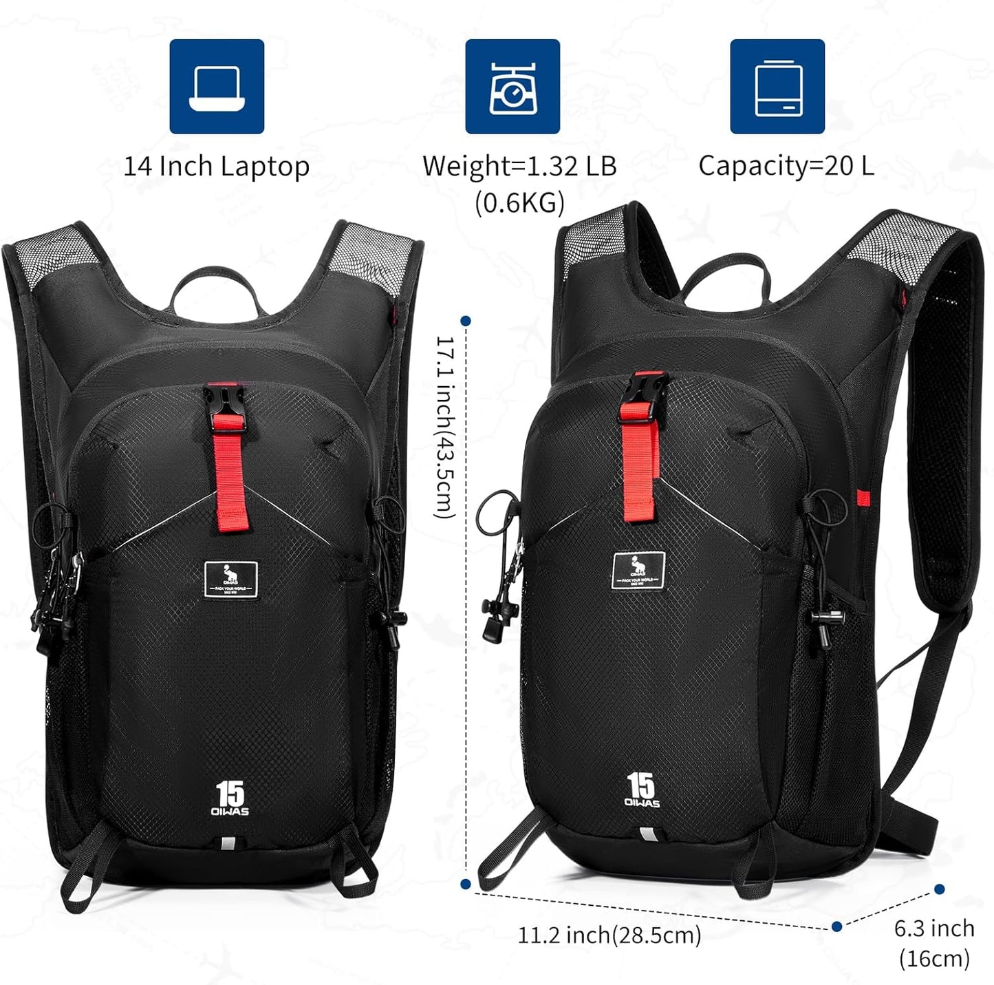 OIWAS Small Hiking Backpack - 15L Hiking Backpacks Water Resistant Camping Backpack Lightweight Hiking Daypack with Hydration Bladder Outlet