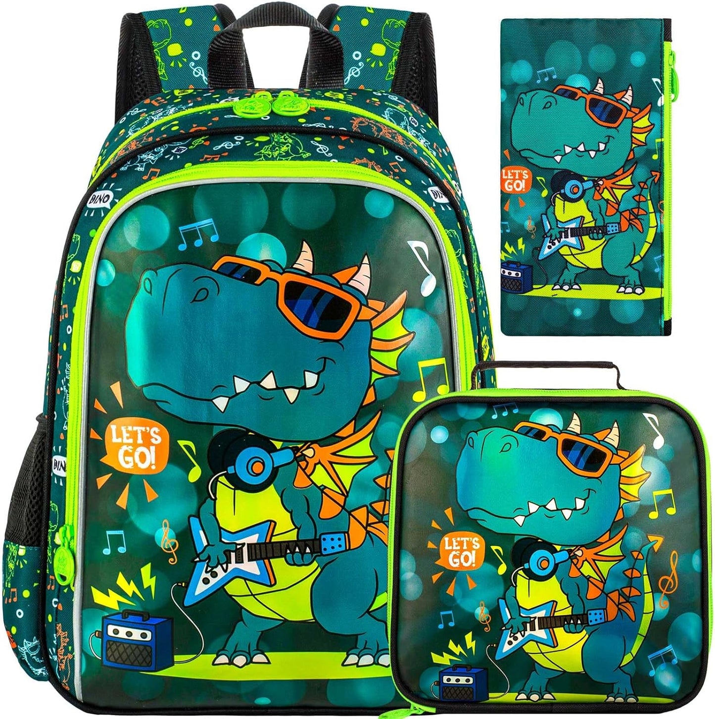 16" Dinosaur Backpack for Boy, 3Pcs Kids School Bookbag for Elementary Preschool Kindergarten