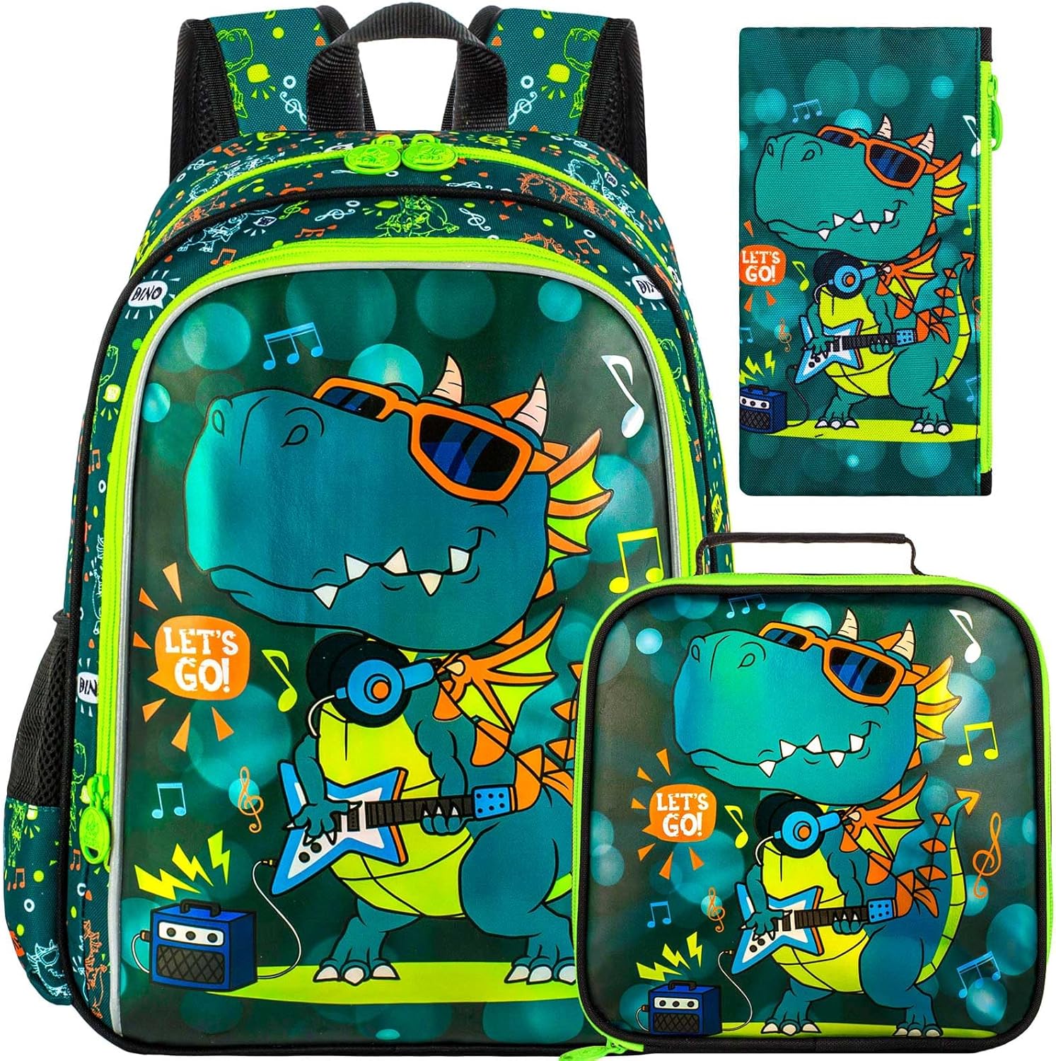 16" Dinosaur Backpack for Boy, 3Pcs Kids School Bookbag for Elementary Preschool Kindergarten