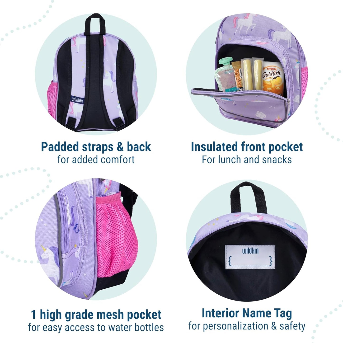Wildkin 12-inch Kids Backpack – Padded, Adjustable, Ideal for Daycare & Travel - Unicorn