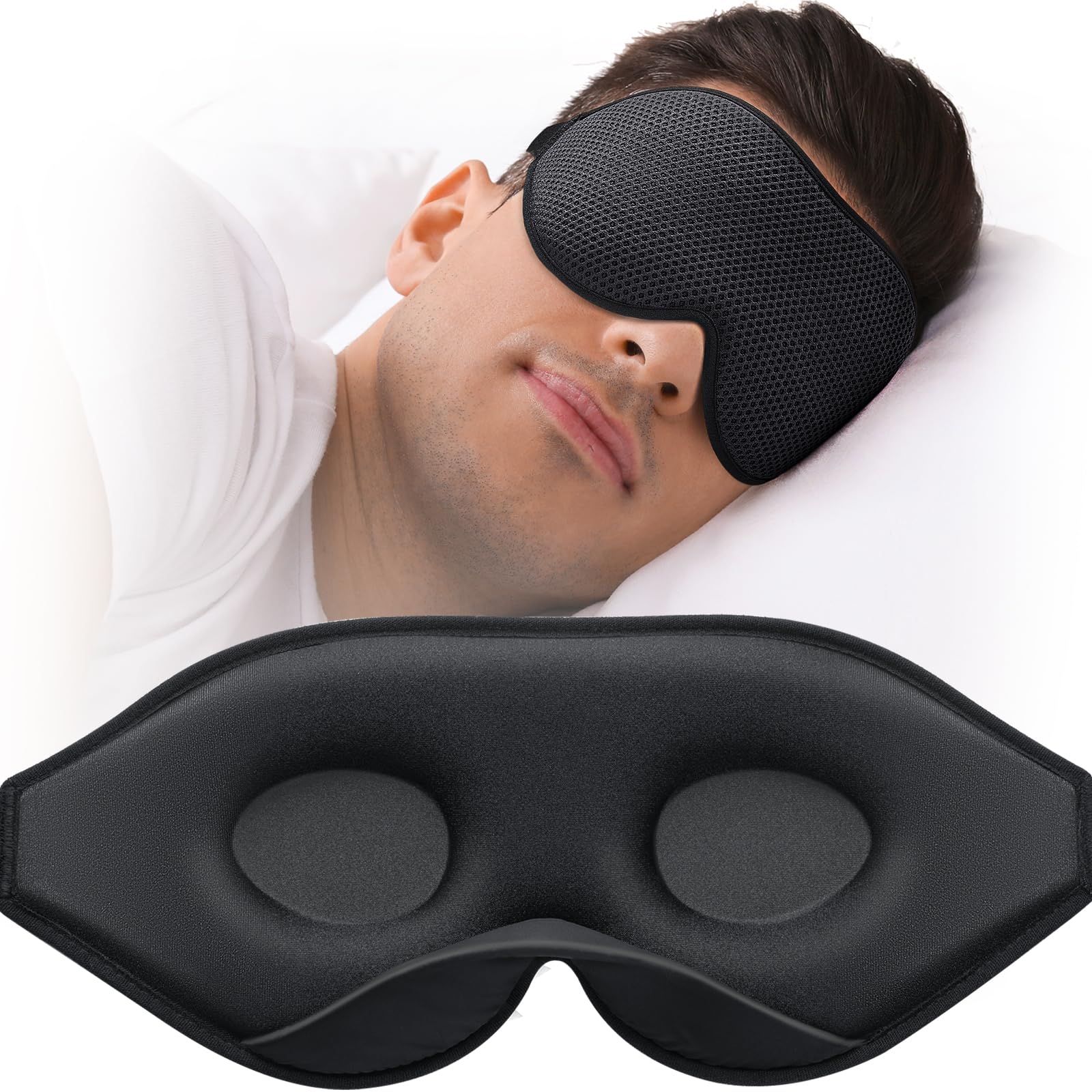 MABAO Sleep Mask for Side Sleeper, Eye Mask for Sleeping Women Men, Black
