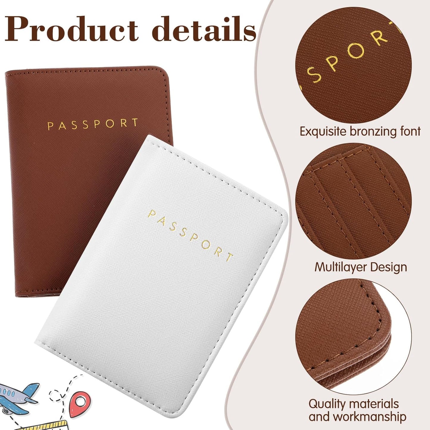 Frienda 2 Pieces Bridal Passport Covers Holder Waterproof Leather Holder Covers Travel Wallet Passport Case for Women and Men