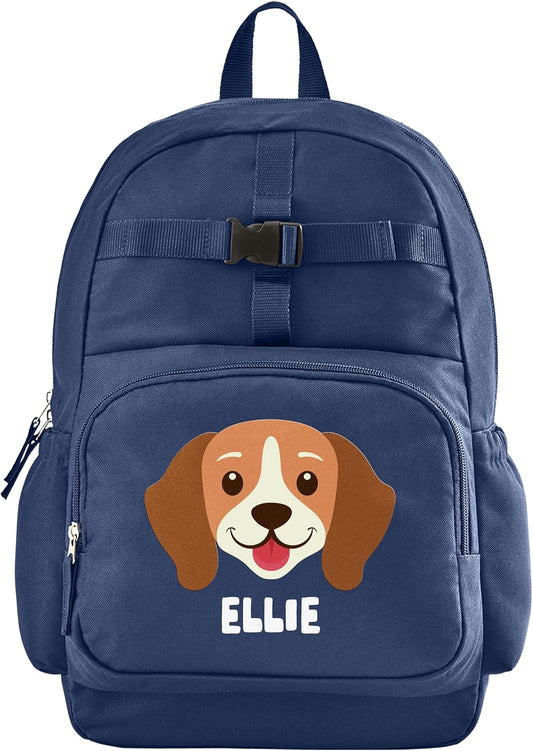 Let's Make Memories Personalized Kids Backpack - Backpack for School - For Animal Lovers - Back to School - Bookbag - Matching Lunchbox/Water Bottle Sold Separately - Navy - Dog