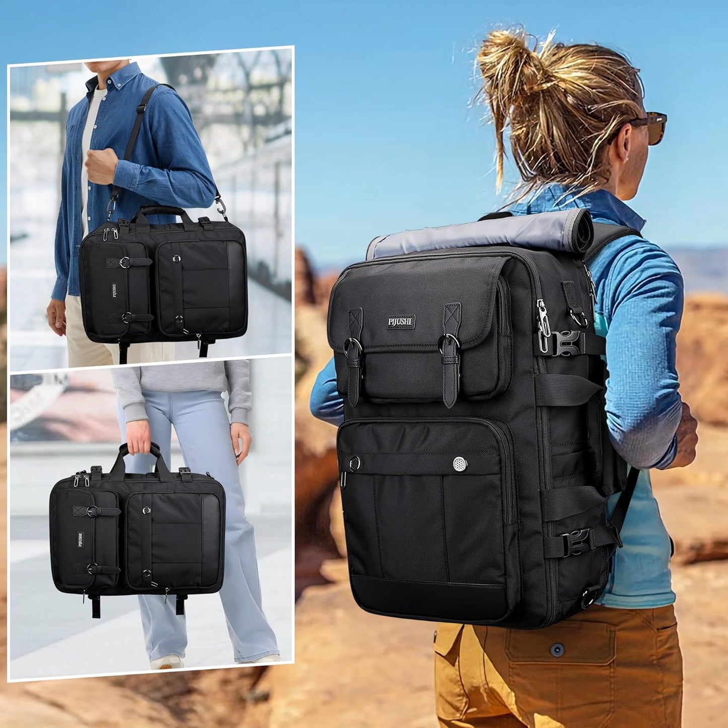 PIJUSHI Travel Backpack for Women Men Carry on Luggage Backpack Convertible Large Laptop Duffel Bag