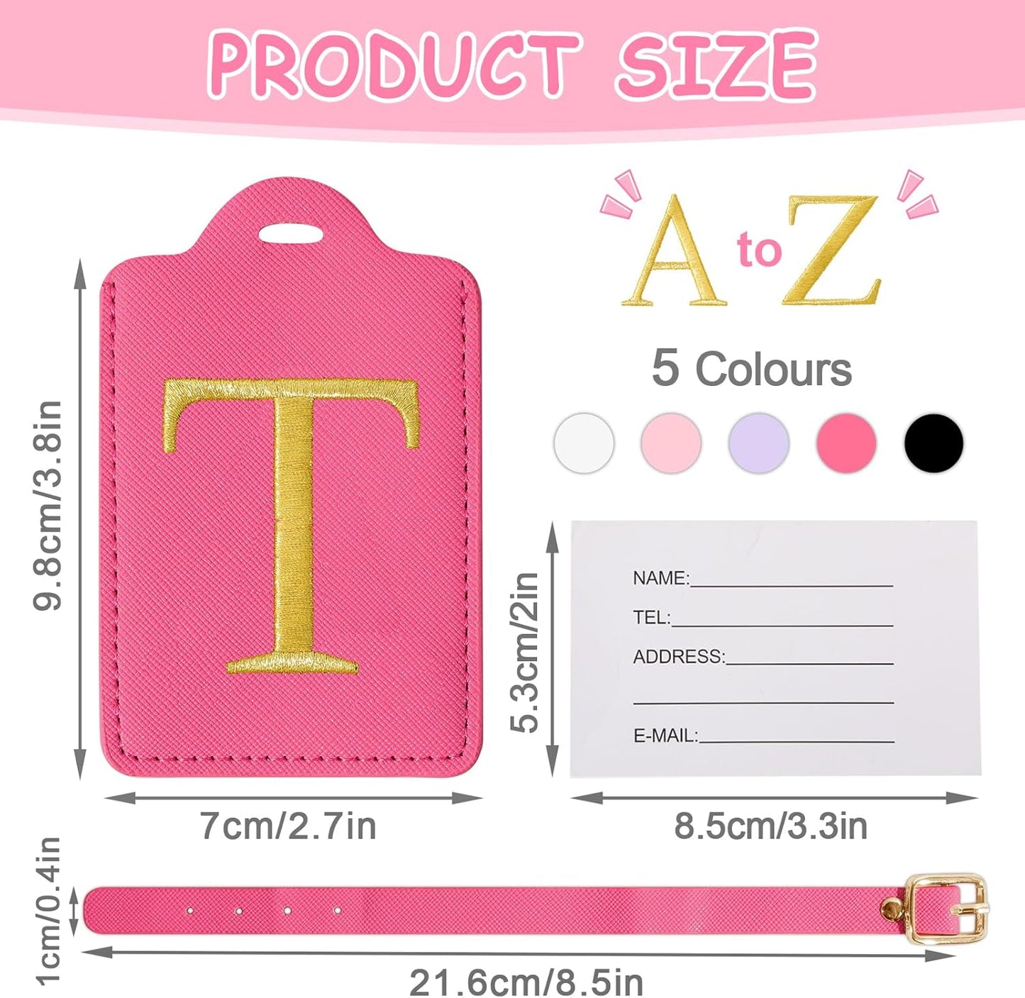 Initial Letter Luggage Tag for Suitcase, Cute Luggage Bag, Waterproof PU Leather Travel Luggage Tag, Suitcase Identifier Name Tag, Monogrammed Suitcases Tags, Bag Tags for Handbags(Rosered T)