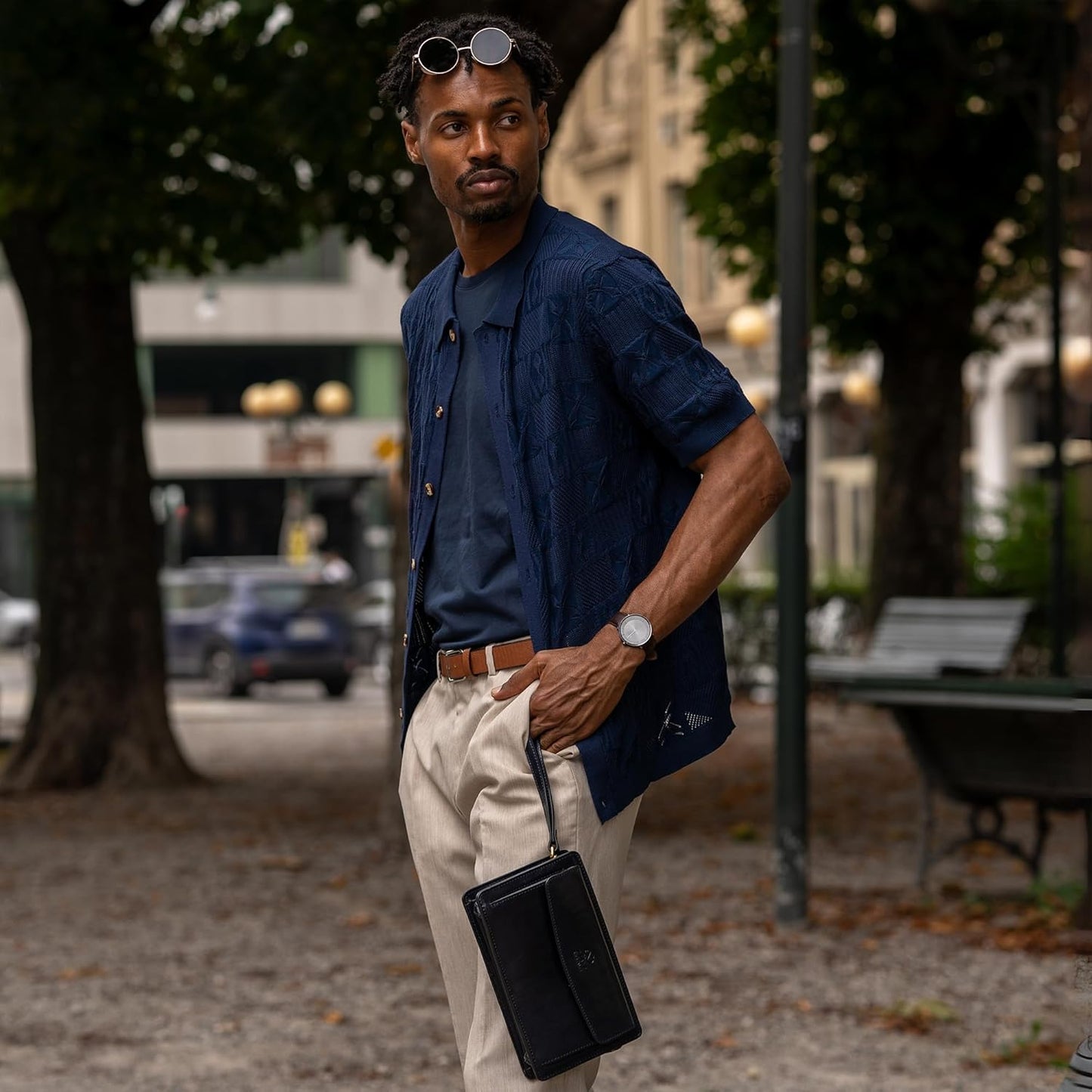 Time Resistance Leather Clutch for Men Organizer Wrist Bag Briefcase Handmade in Italy Gift Box Included