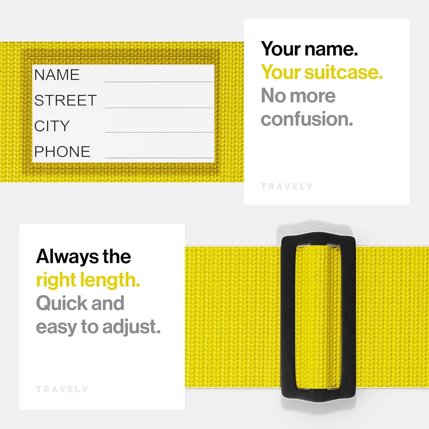 TRAVELY Luggage Straps - Particularly conspicuous & Secure - Incl. 2 Name Tags - Luggage Strap Ideal crosswise - [Set of 2]