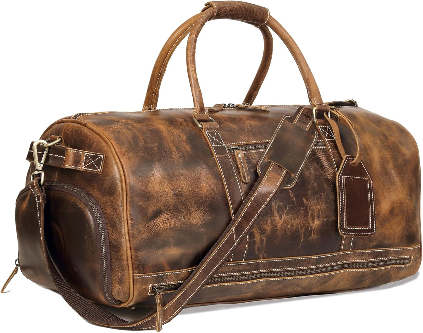 Vintage Leather Duffle Travel Duffel with Shoe Compartment Weekender Overnight Bag Carry on Duffel Bag for Men and Women Leather Sports Duffle Gym bag for Men