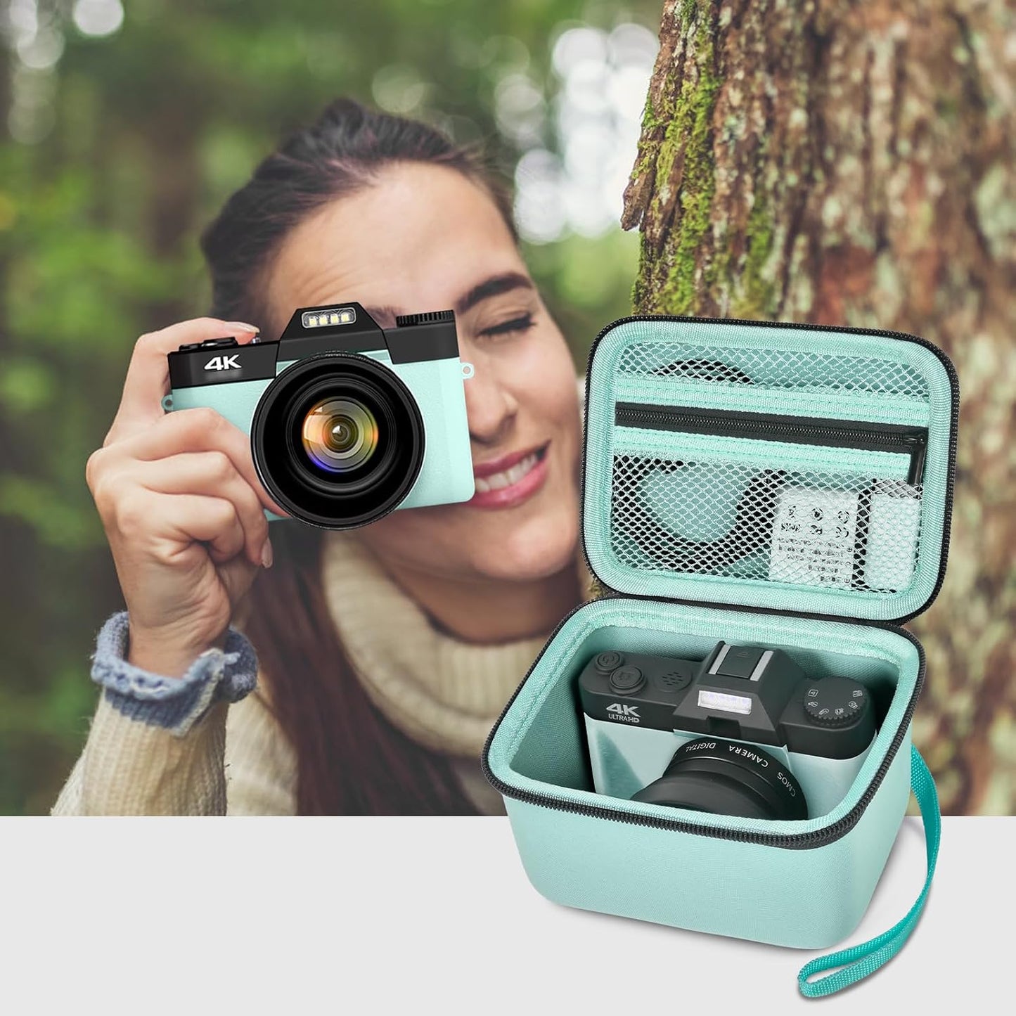 Vlogging Camera Case Compatible with for Duluvulu/for VJIANGER/for JGIPL/for TEBNGIHNM 4K Digital Cameras for Youtube. Vlog Camera Carrying Storage for Lens, Cable and Other Accessories - Green