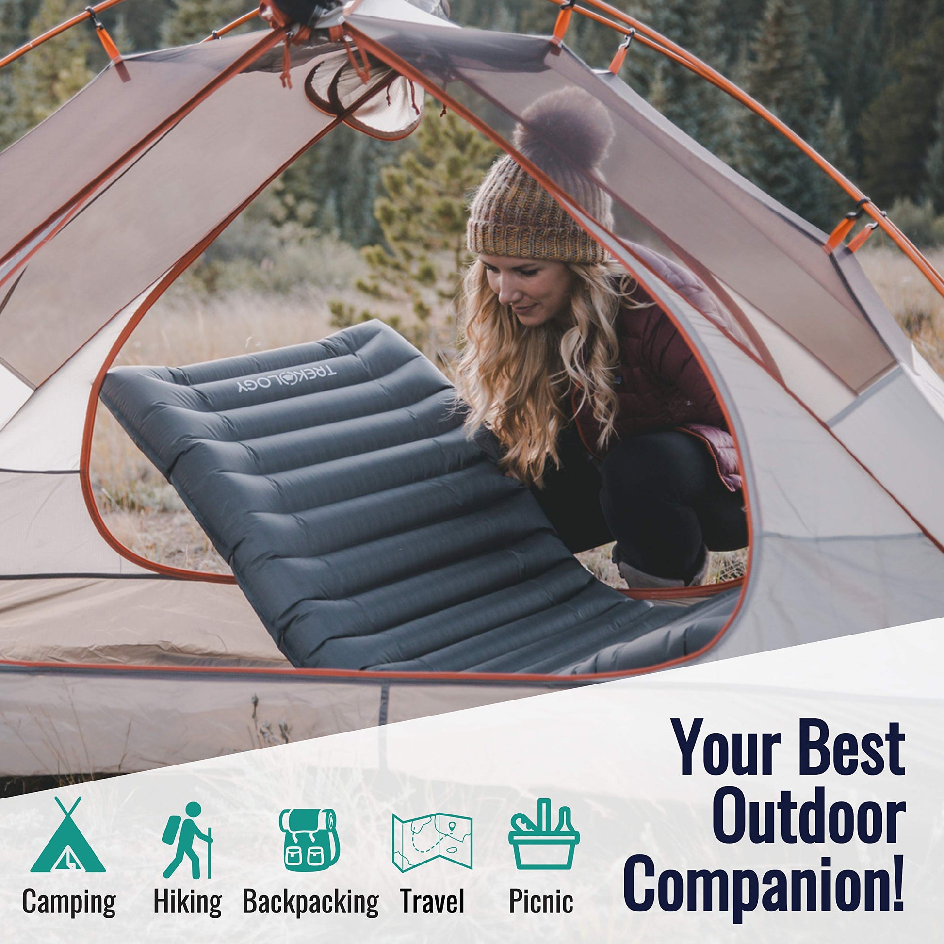 TREKOLOGY Ultralight Backpacking Sleeping Pad, Inflatable Camping Mat