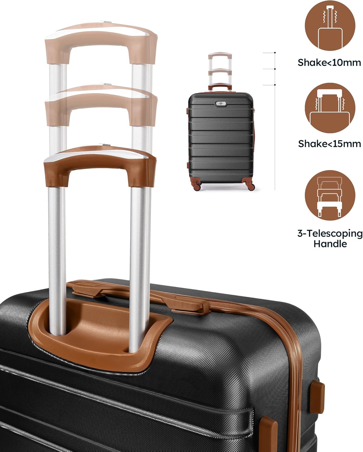 Suitour Luggage 3 Piece Sets Hard Shell Luggage Set with Spinner Wheels, TSA Lock, 20 24 28 inch Travel Suitcase Sets (Black Brown)