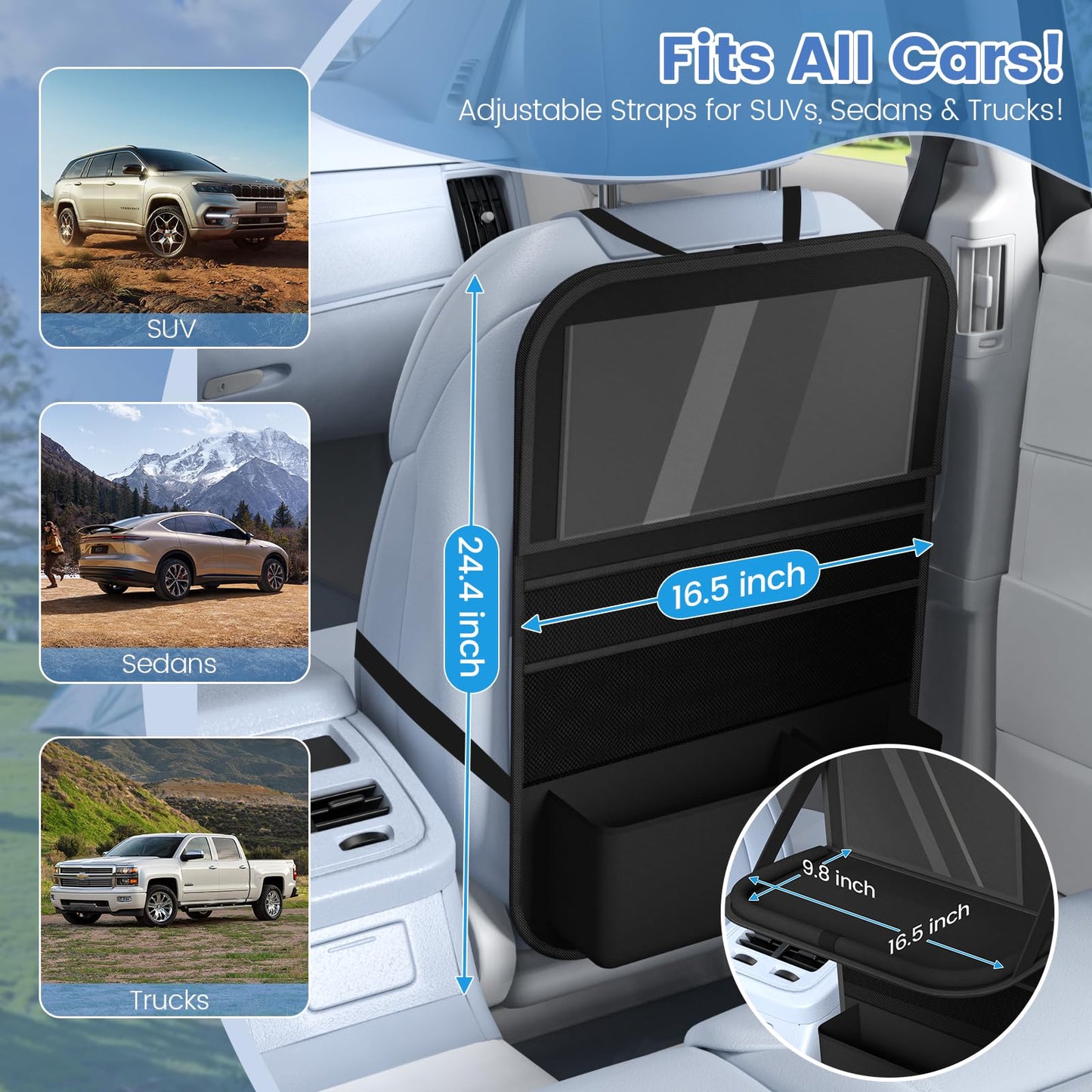 Oneyus Car Backseat Organizer with Tray, Tablet Holder for Kids Road Trip